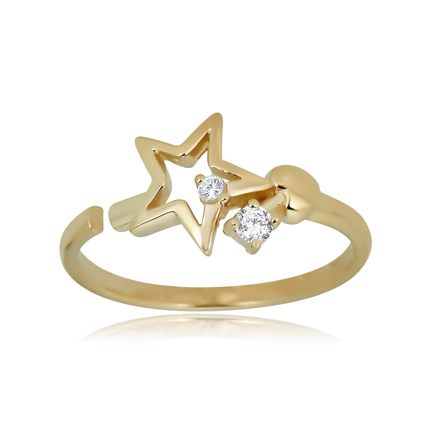 10K Yellow Gold Adjustable Star Toe Ring with Cubic Zirconia CZ - Elegant Foot Jewelry for Beach, Summer & Pedicure Occasions