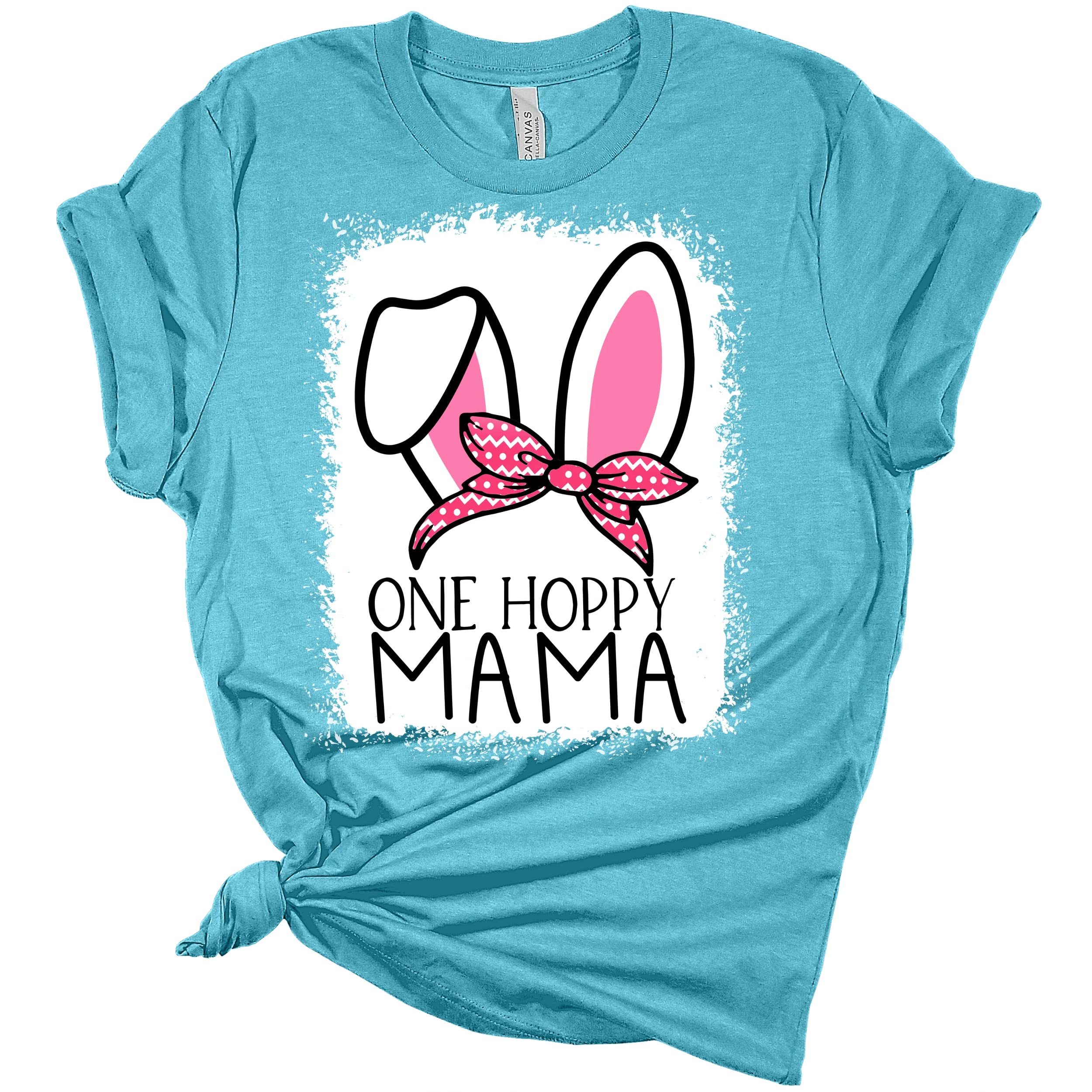 Women's Easter Bunny Ears T-Shirt - 'One Hoppy Mama' Graphic Tee for Mom - Cute Easter Apparel for Family Photos & Spring Celebrations