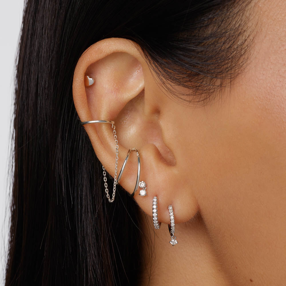 Diamond Drop Helix Single Stud Earring in Sterling Silver - Perfect for Everyday Wear & Special Occasions