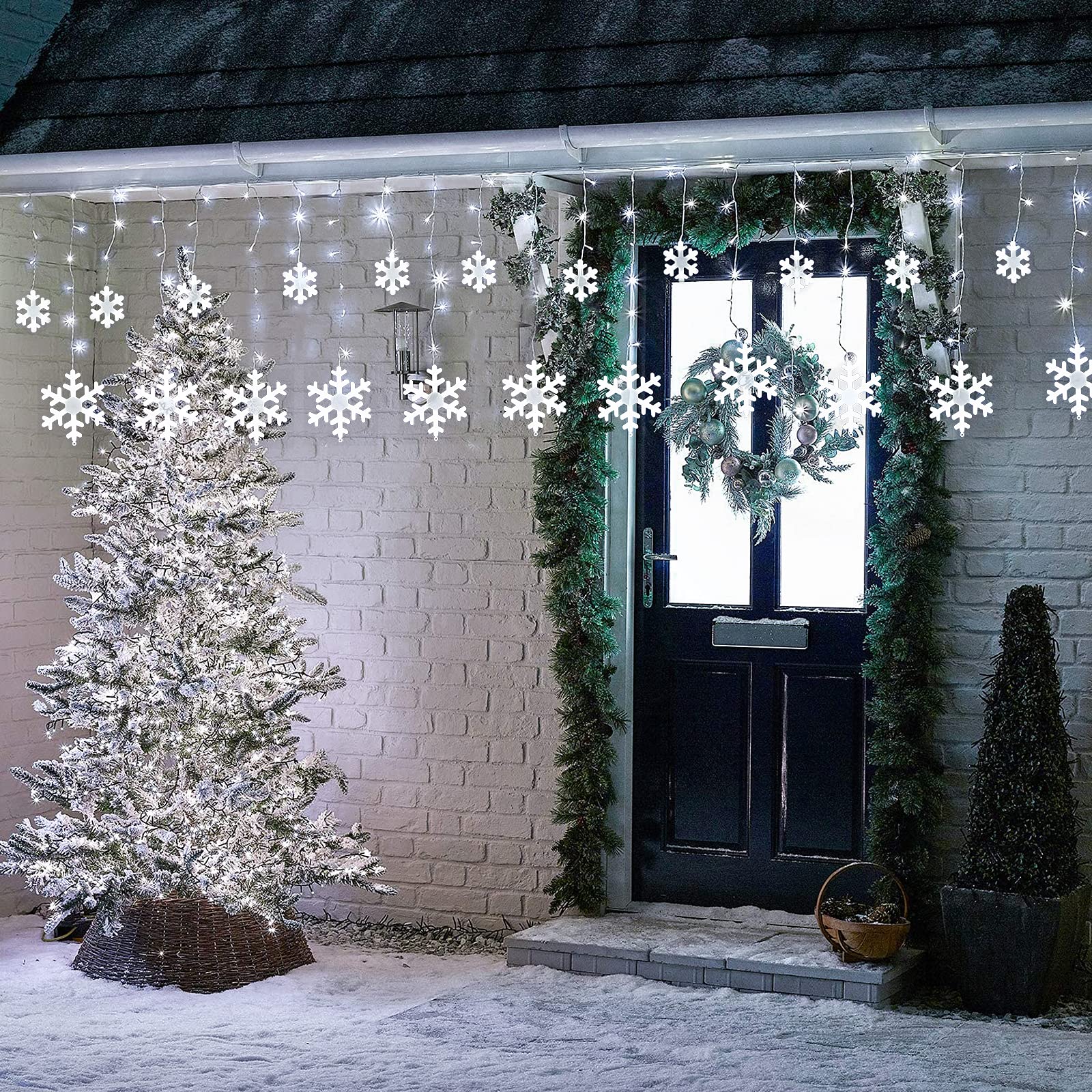 Toodour 17.22ft 264 LED Snowflake Icicle Christmas Lights - Connectable Waterproof Outdoor String Lights with 22 Drops & 8 Lighting Modes for Windows, Eaves, Curtains - Perfect for Holiday Decorations, Xmas Tree, Porch, and Yard Decor