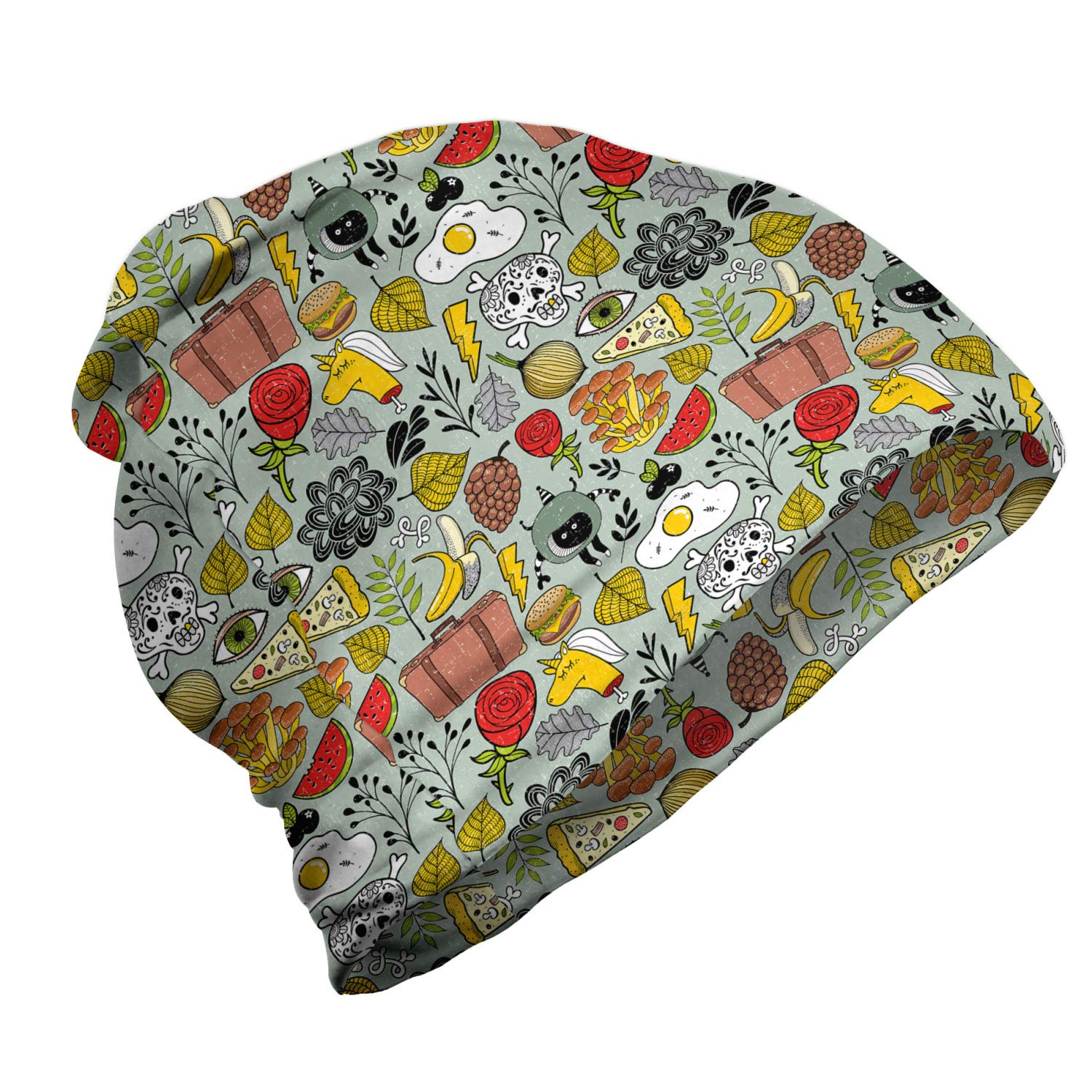 Ambesonne Unisex Beanie - Skull & Omelet Print Beanie Hat for Men & Women - Warm Winter Knit Cap for Hiking, Outdoor Activities & Casual Wear
