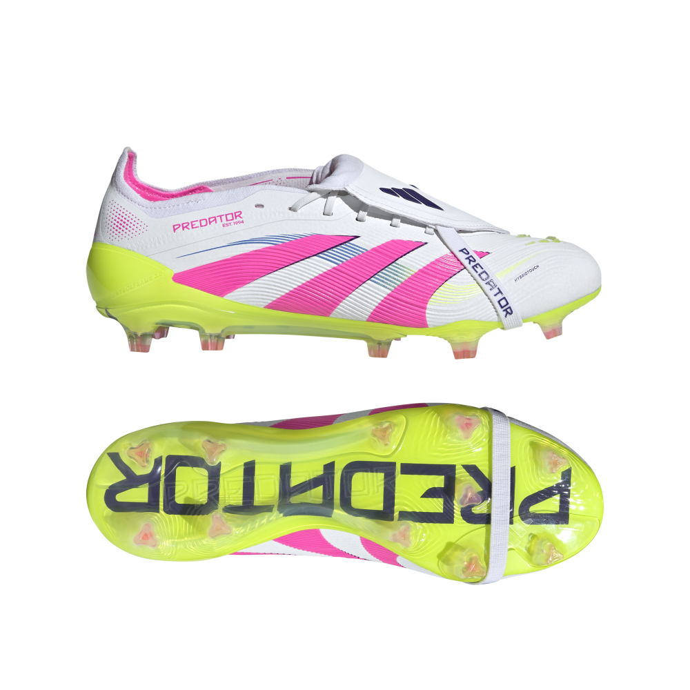Adidas Predator Elite FG Soccer Cleats - Fold Over Tongue Design, Cloud White/Lucid Pink/Lucid Lemon - Perfect for Competitive Matches & Training Sessions