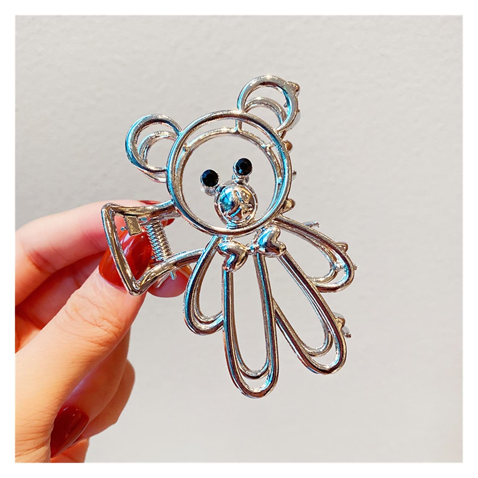 Cute Cartoon Bear Metal Hair Clips for Women - Vintage Hairpins, Sweet Hair Holders, Fashionable Headband Accessories (Silver) - Perfect for Parties, Weddings & Everyday Styling