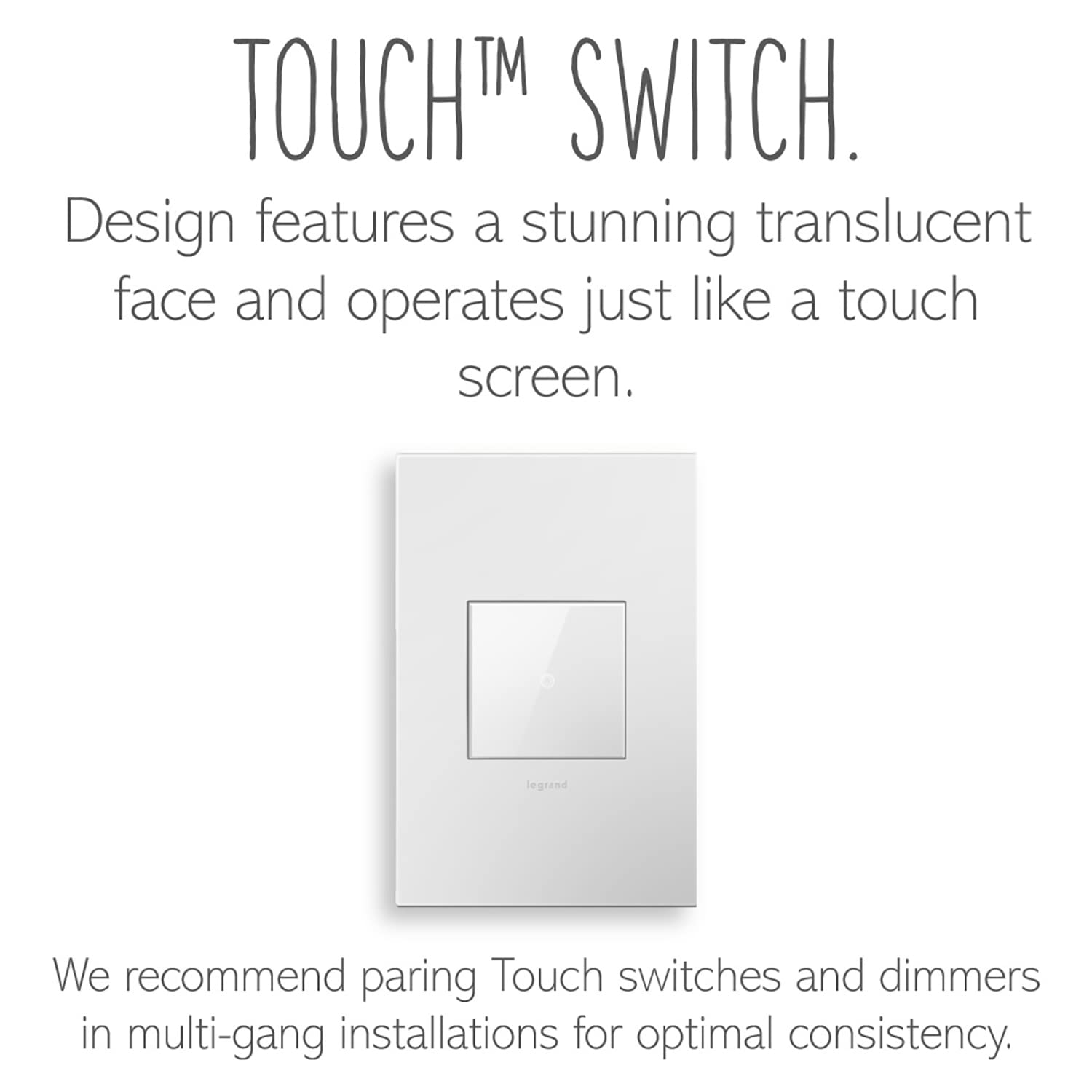 Legrand Adorne ASTH1532W2 15A 3-Way Touch Light Switch - 2 Pack, White - Modern Smart Home Lighting Control for Bedroom, Living Room & Hallway
