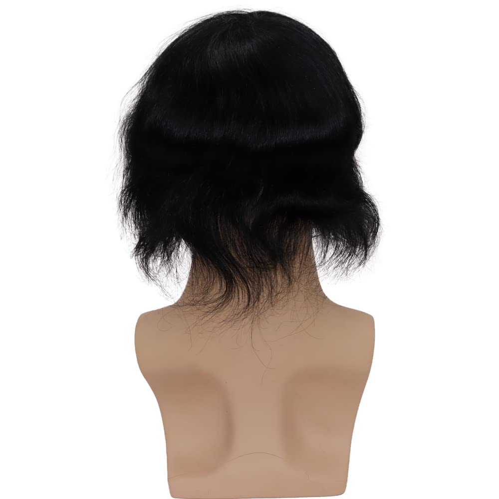 Premium European Virgin Human Hair Toupee for Men - Mono Lace Top with PU Base - Natural Looking Hair Replacement System (#1 Jet Black) - Perfect for Daily Wear, Special Occasions & Hair Loss Solutions