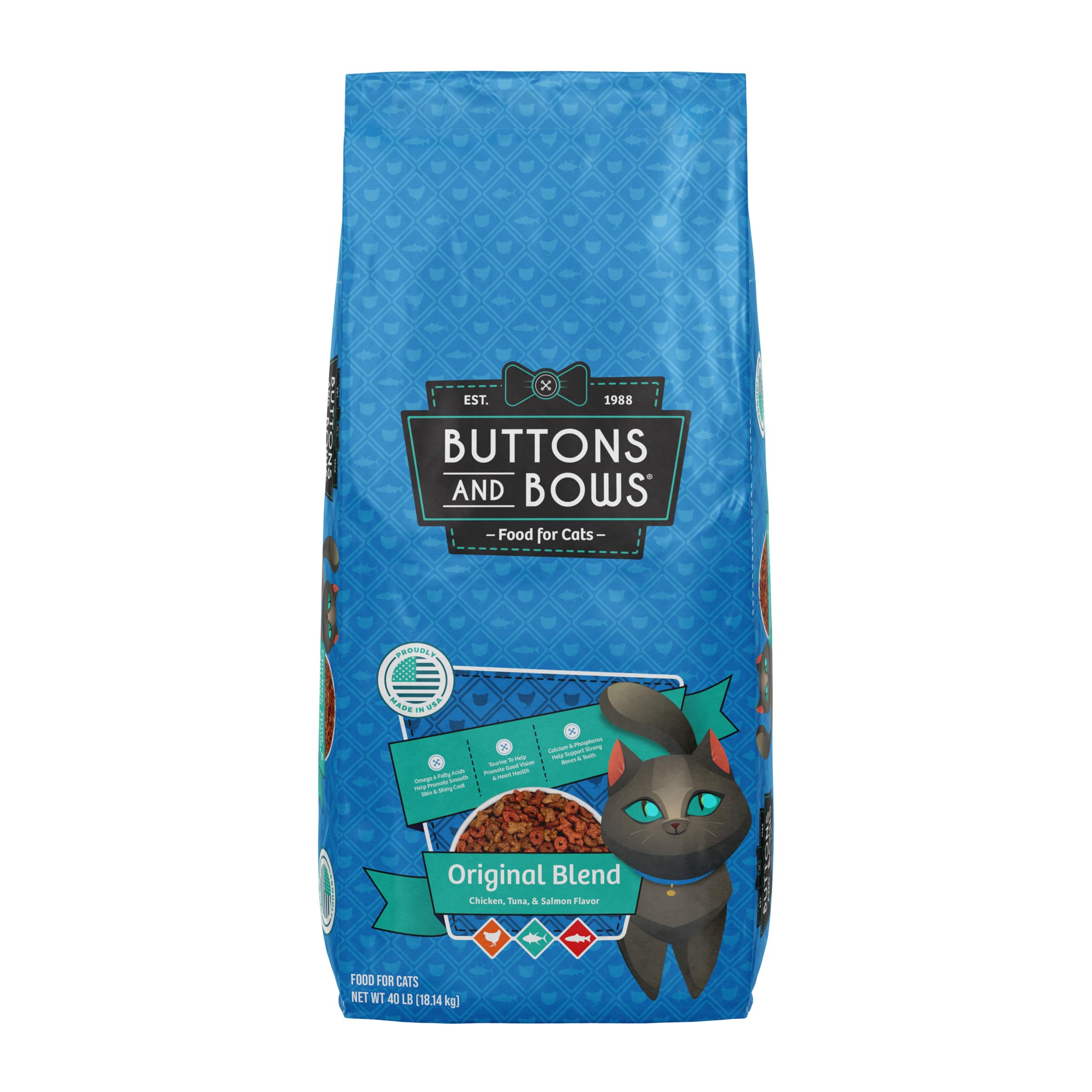 Triumph Pet Sportsmans 486066 Buttons And Bows Chicken Flavor Dry Cat Food - 40 lb Bag for Adult Cats - Perfect for Multi-Cat Households & Long-Term Feeding