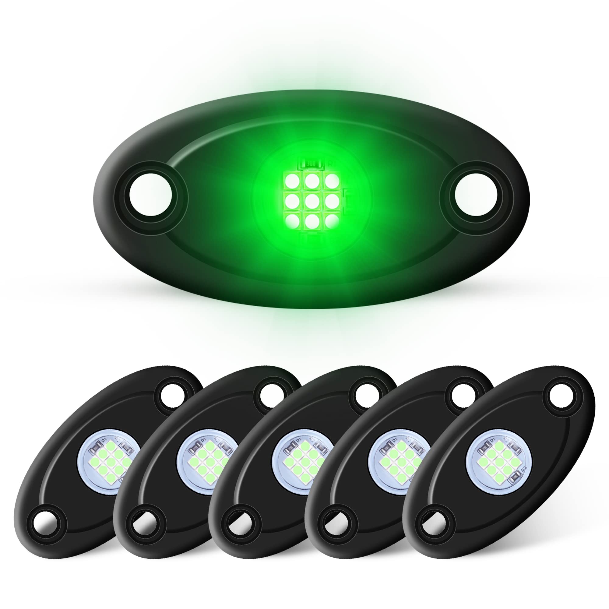 6 Pods LED Rock Lights - Waterproof Underglow Neon Underbody Light Kit for Trucks, Cars, ATV, SUV, Motorcycle & Boat (Green) | Off-Road Adventure, Night Driving, Vehicle Customization