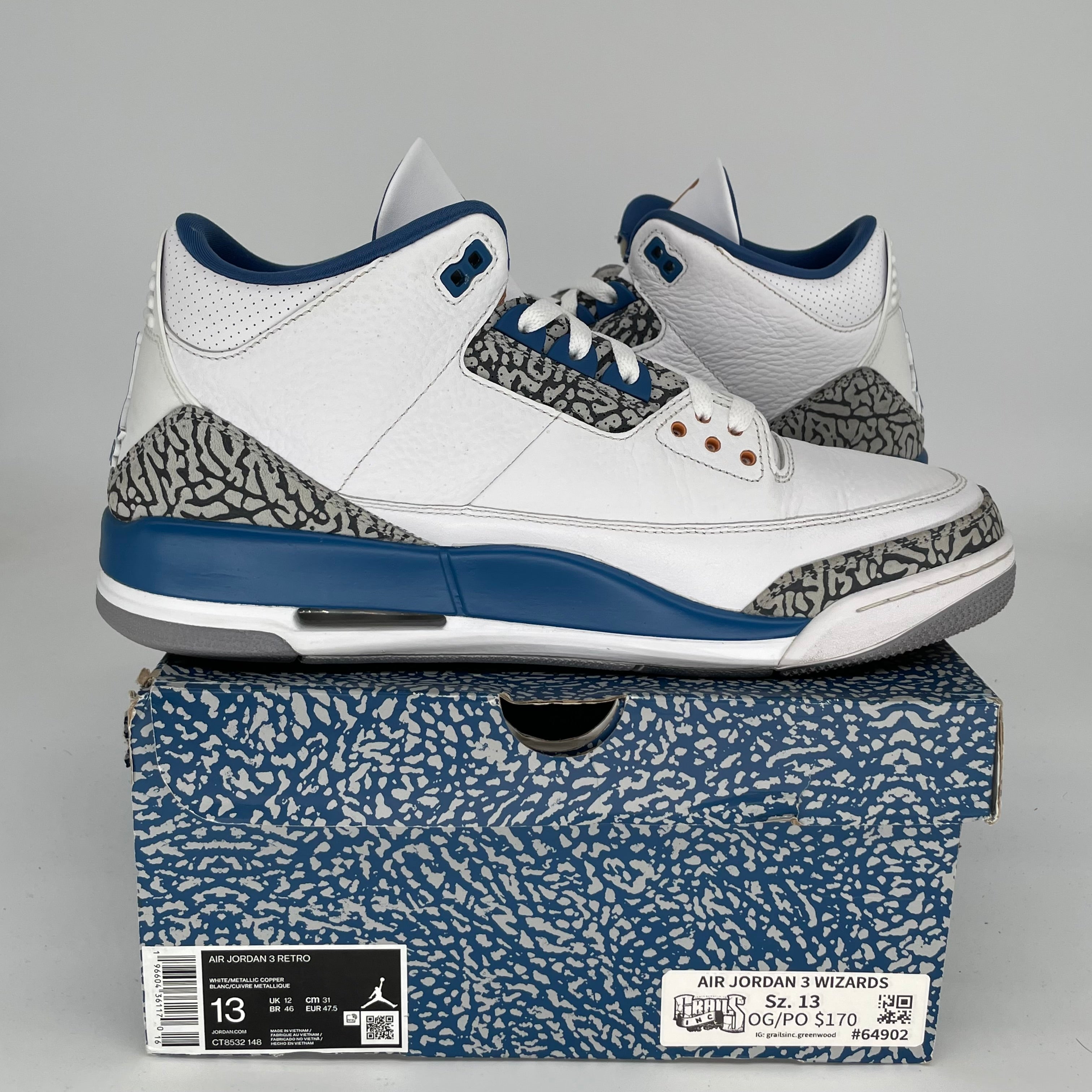 AIR JORDAN 3 WIZARDS Basketball Shoes Men's Size 13 Retro Sneakers Style CT8532-148 - Perfect for Streetwear, Casual Outfits & Basketball Games