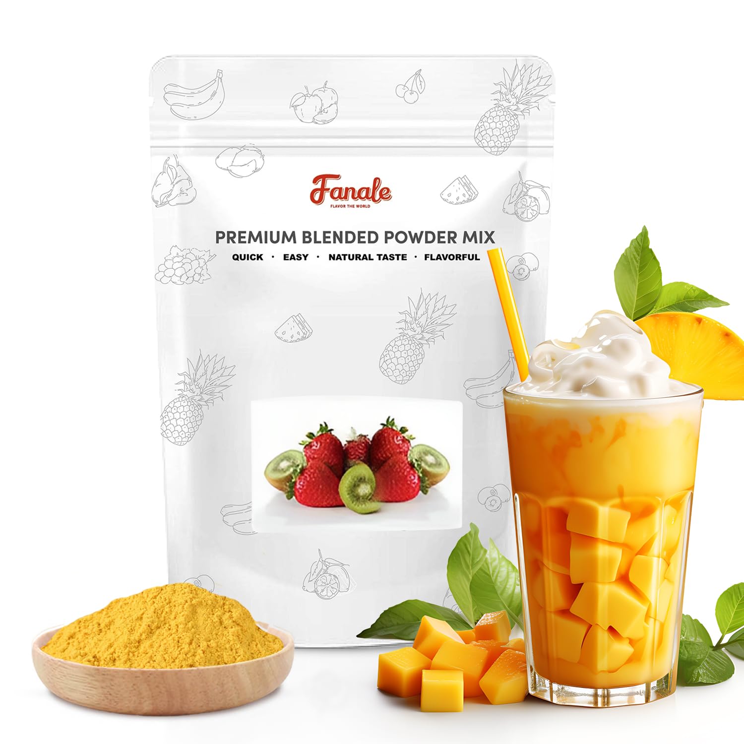 Premium Mango Bubble Tea Powder - 2.2lb Boba Milk Tea Flavoring for Baking, Smoothies, Desserts & Drinks | Instant Powder for Homemade Bubble Tea, Iced Coffee & Party Beverages