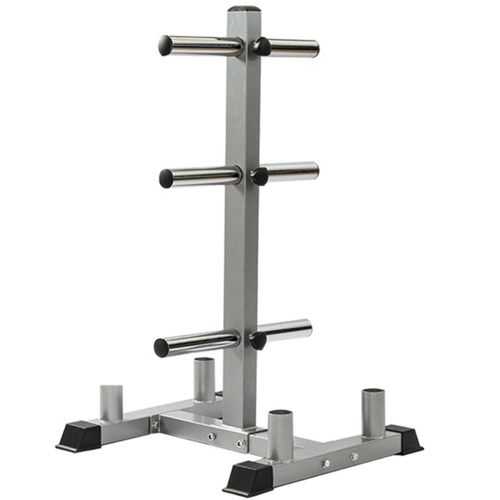 Olympic Weight Plate Rack - 2-Inch Heavy Duty Weight Plate Tree & Dumbbell Storage Stand with 4 Bar Holders (Silver) - Perfect for Home Gym, CrossFit, and Commercial Fitness Centers