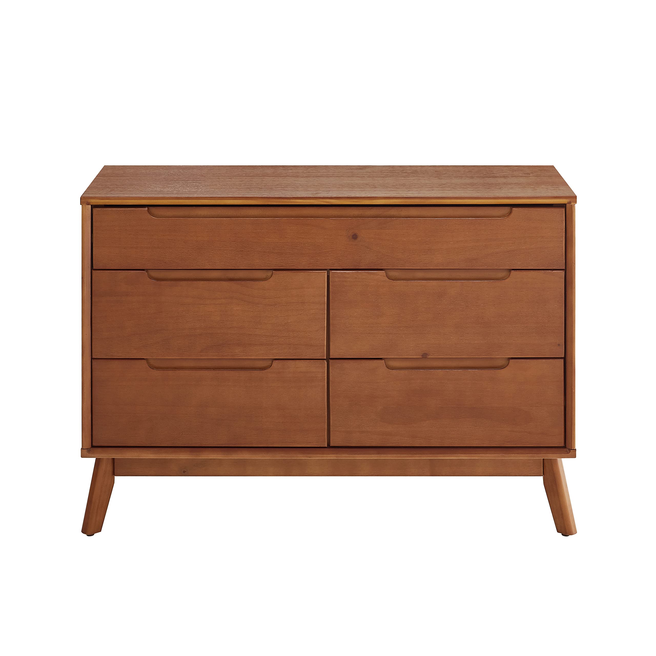 Mid Century Modern 5-Drawer Dresser for Bedroom - Solid Wood Storage Cabinet with 3-Tier Organizer - Walnut Finish for Closet, Living Room, Hallway & Nursery - Perfect for Clothes, Blankets & Home Organization