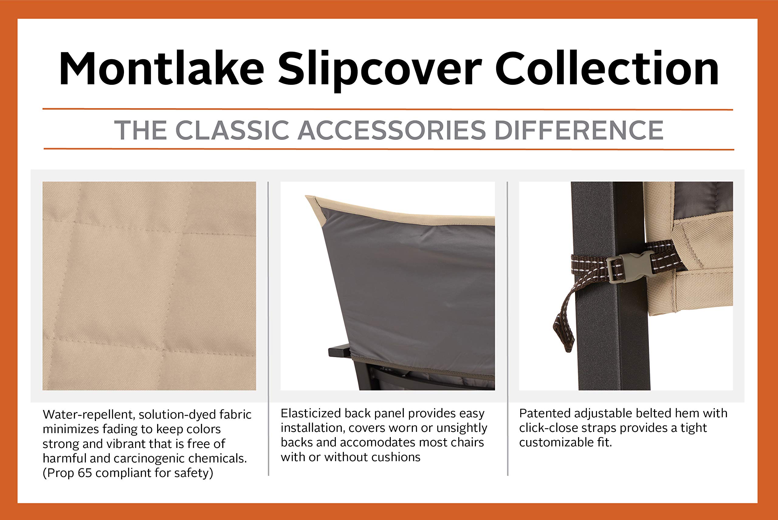 Classic Accessories Montlake 45 Inch Water-Resistant Patio Chair Slipcover, Antique Beige, Durable Outdoor Furniture Cover for All-Weather Protection, Perfect for Patio, Deck, and Garden Use