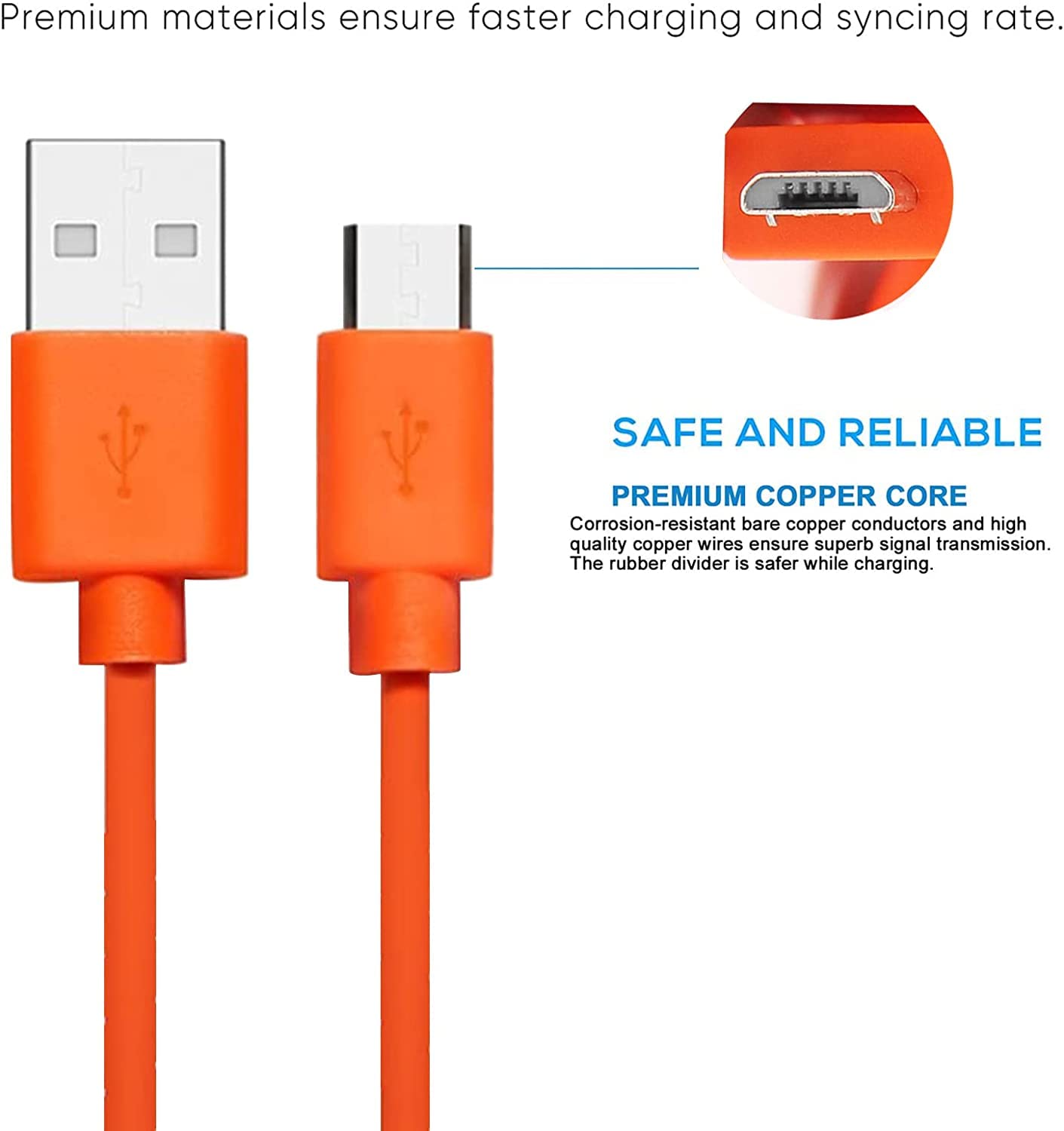 Original Ring Video Doorbell 4/3/2/Plus/Pro Charging Cable - Replacement USB Power Cord for Ring Enabled Devices (Peephole Cam, Doorbell 2 & 3) - Fast Charging, Durable Orange Cable - Perfect for Home Security & Smart Doorbell Setup
