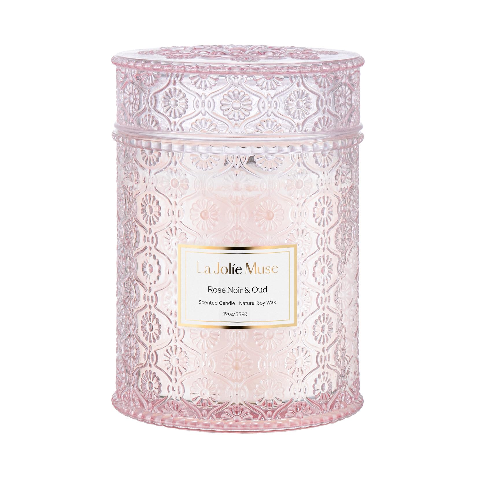 LA JOLIE MUSE Rose Noir & Oud Scented Candle - 19oz Large Wood Wicked Candle with Long Burning Time, Valentine's Day Gift for Women, Home Decor & Romantic Ambiance Scented Candle for Bedroom, Bathroom & Living Room