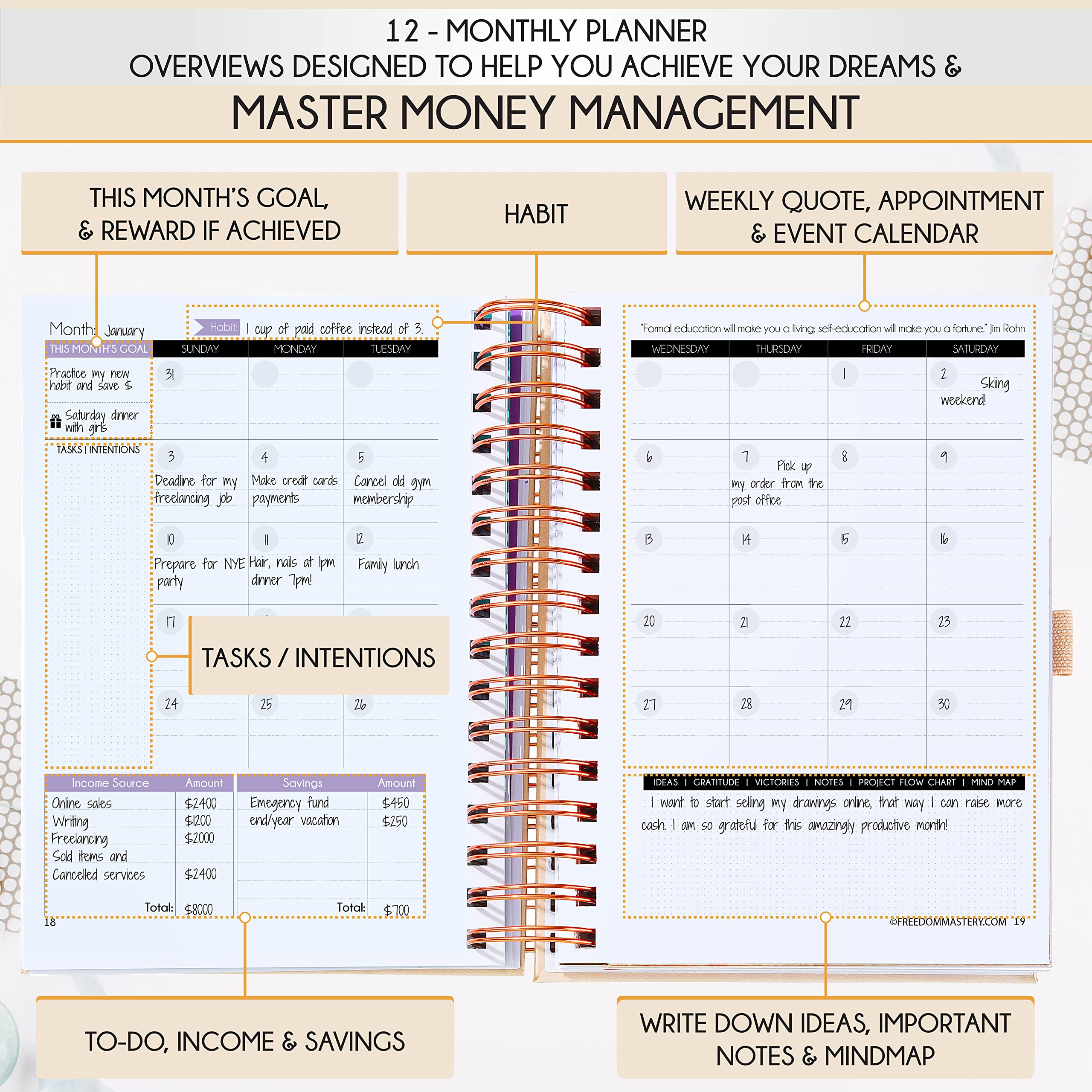 2025 Spiral Budget Planner & Monthly Bill Organizer with Pockets - Financial Journal, Debt Tracker for Bill Payments & Savings | 12-Month Money Management System for Financial Freedom | Perfect for Home Budgeting, Personal Finance Tracking, and Savings Goals