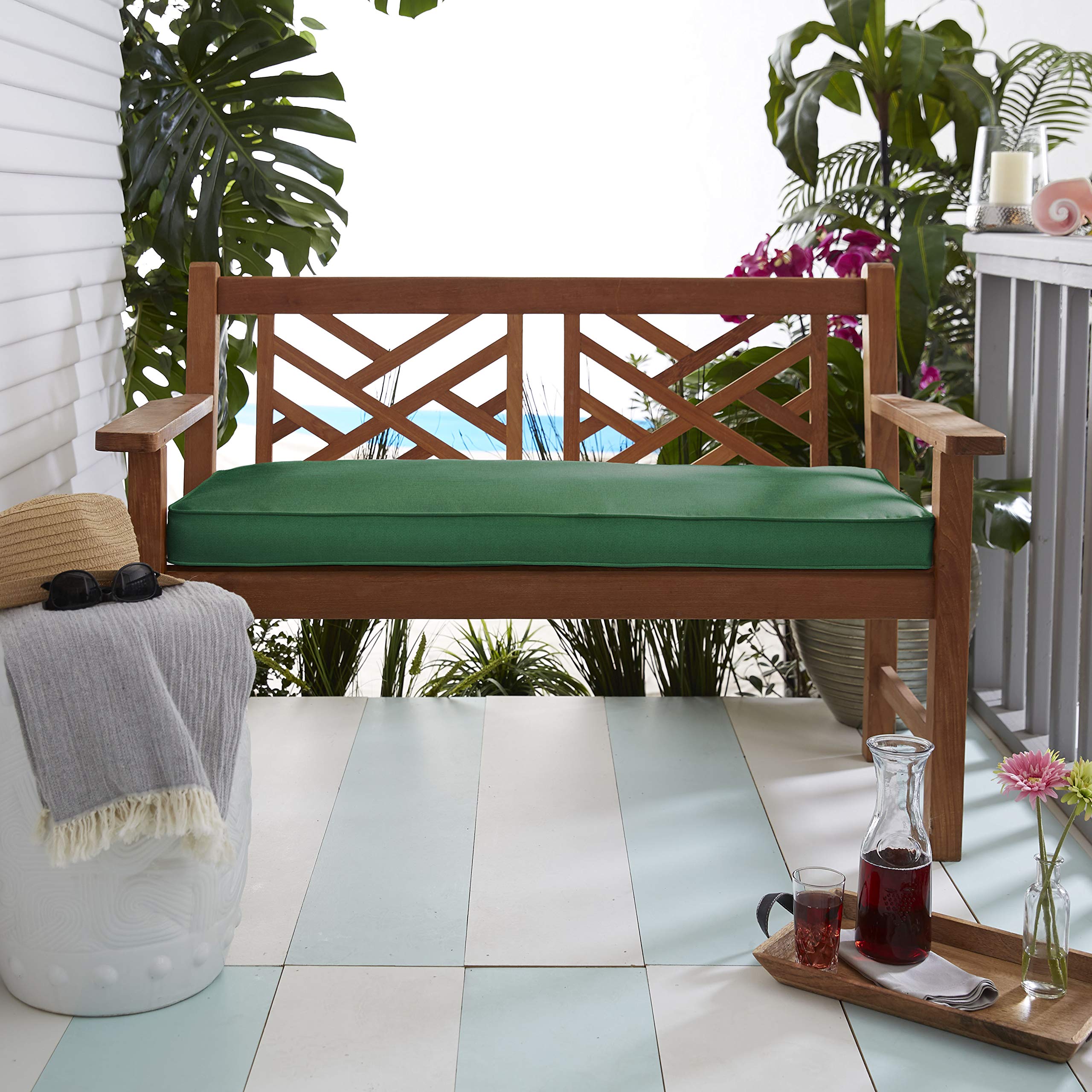 Sorra Home Sunbrella Indoor Outdoor Bench Cushion - Waterproof & Fade-Resistant, 1-Pack Canvas Forest Green - Perfect for Patio, Deck, Garden & Poolside Furniture