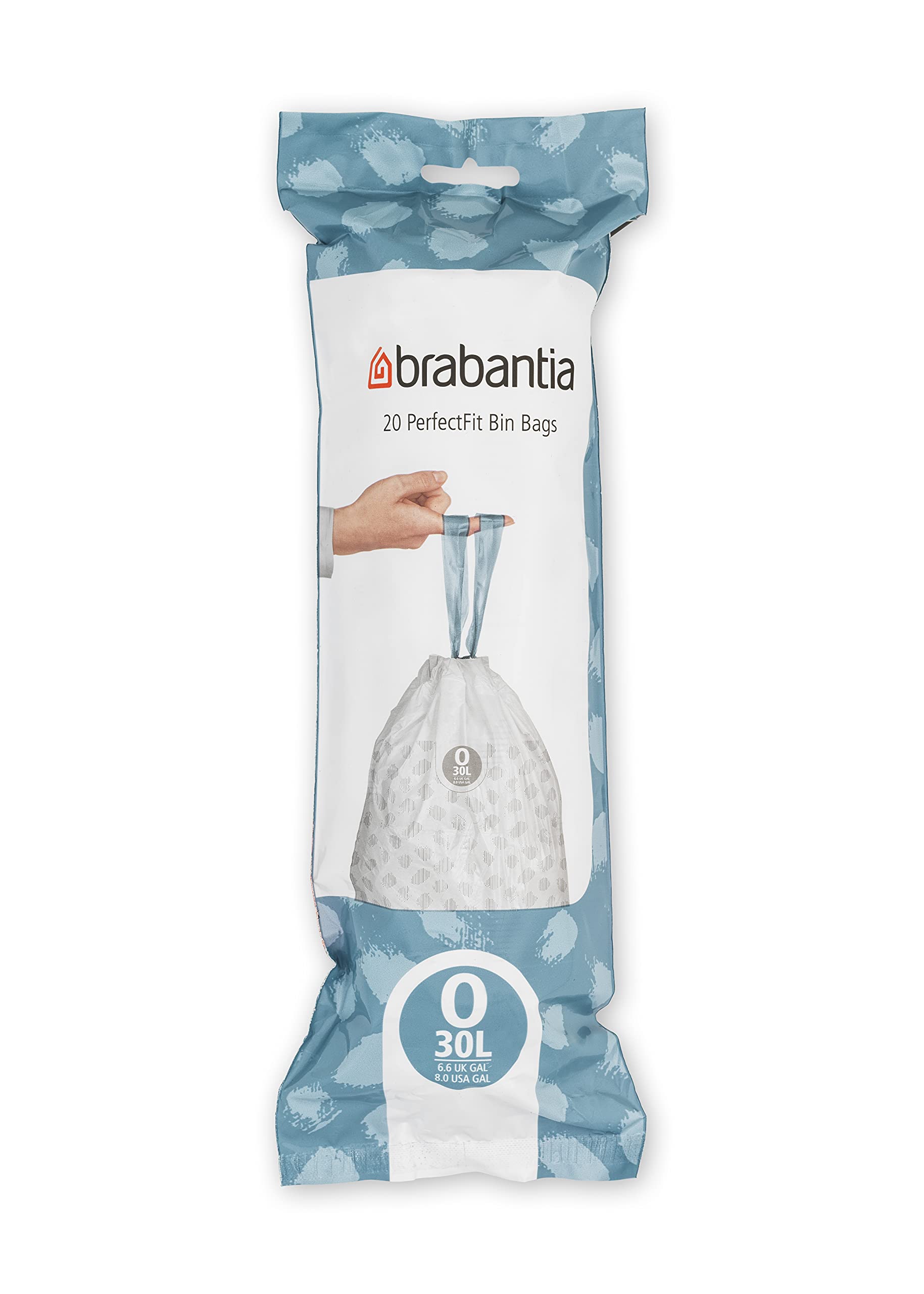 Brabantia PerfectFit 8 Gallon Trash Bags with Drawstring Handles - 120 Count Thick Plastic Trash Can Liners for Kitchen, Bathroom & Office Waste Disposal