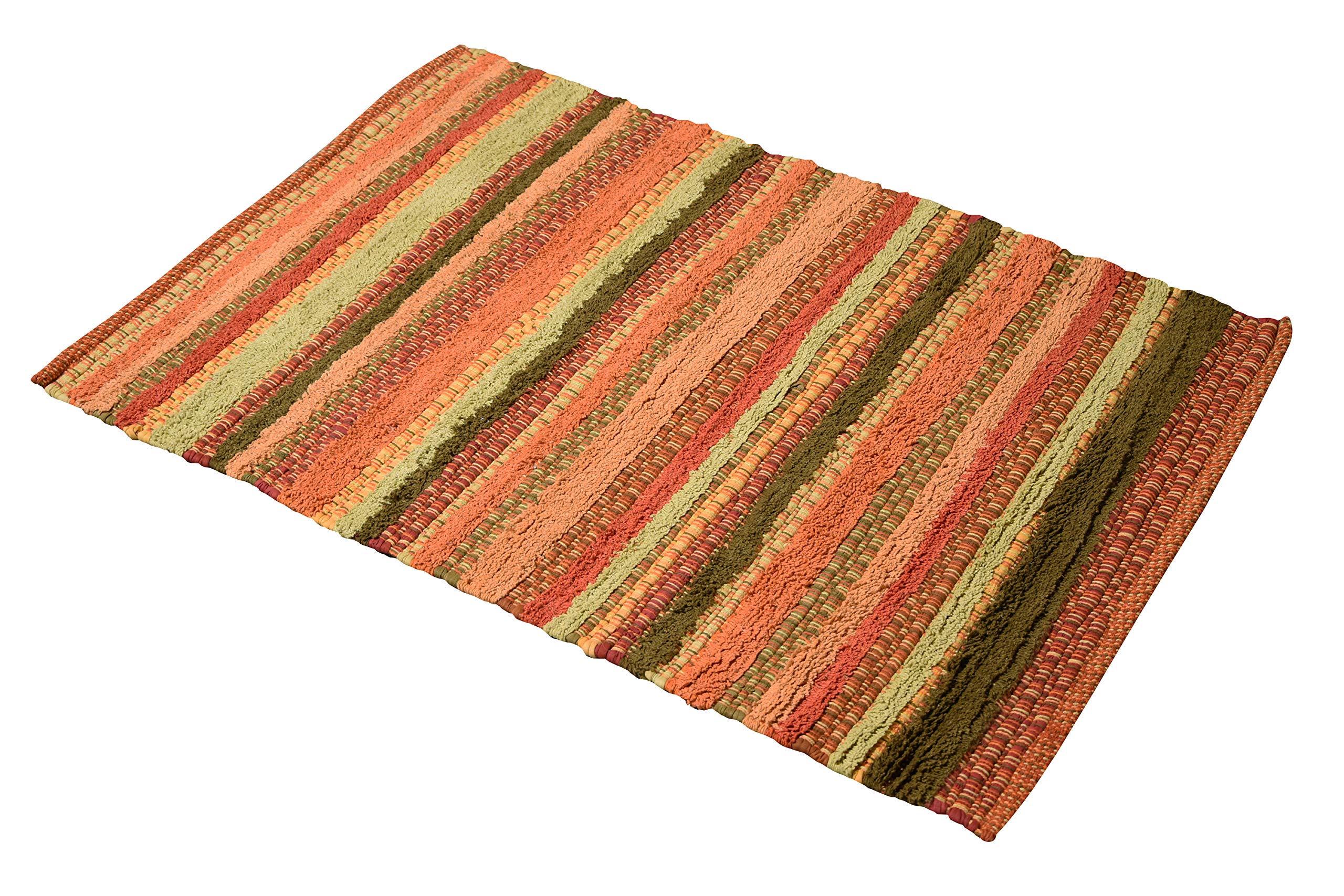 Non-Slip Orange Cotton Striped Door Mat Rug 2x3 Feet - Indoor Entryway, Kitchen & Bath Mat for Home Décor (24x36 Inches) - Perfect for Entrances, Mudrooms & High-Traffic Areas