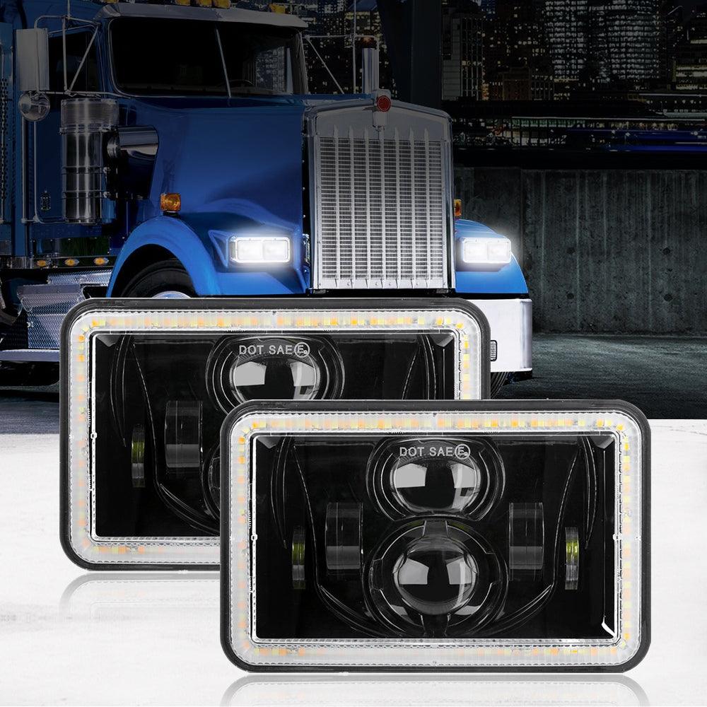 2-Pack 4x6 Sealed Beam LED Headlight Kit - Hi/Lo Beam with DRL & Amber Turn Signal Lights - Perfect for Jeep Wrangler, Ford Bronco, Off-Road Trucks & SUVs