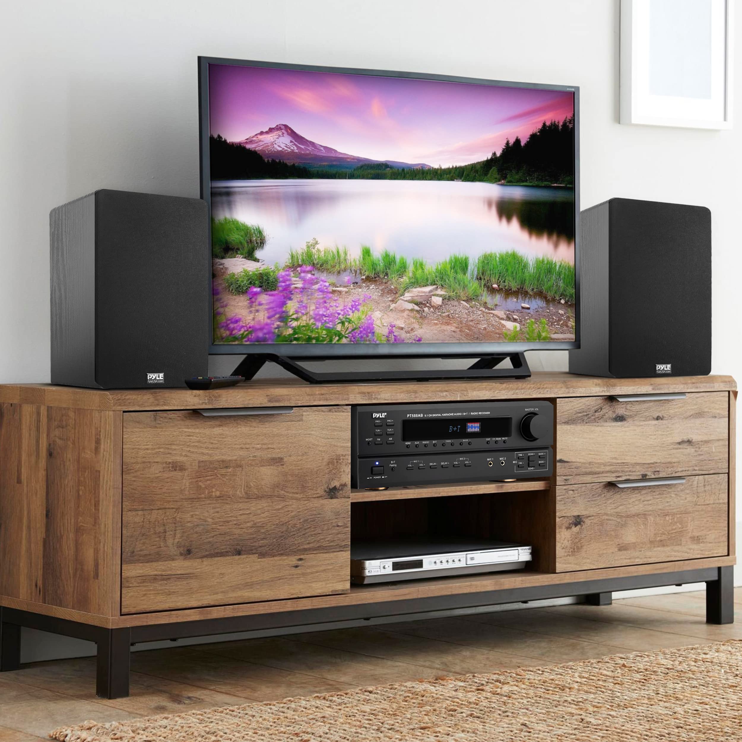 Pyle PT588AB.5 Wireless Bluetooth 5.1 Channel Home Theater Amplifier System - 420W Power, RCA/AUX Inputs, Microphone with Echo, Remote Control - Compatible with Subwoofers & Speakers - Perfect for Movie Nights, Gaming & Home Entertainment Systems