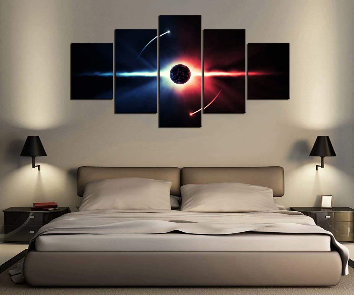 5-Panel Space Universe Wall Art Canvas Prints - HD Earth & Galaxy Decor for Living Room, Bedroom & Office - Stretched & Framed Ready to Hang Home Decor