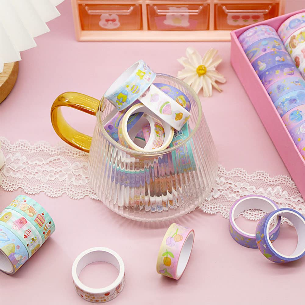MAFELOE 60 Rolls Washi Tape Set - 2 Meters Long Decorative Adhesive Tape for Scrapbooking, Journaling, Bullet Journals, DIY Crafts & Home Decor - Cute Pink Box Design