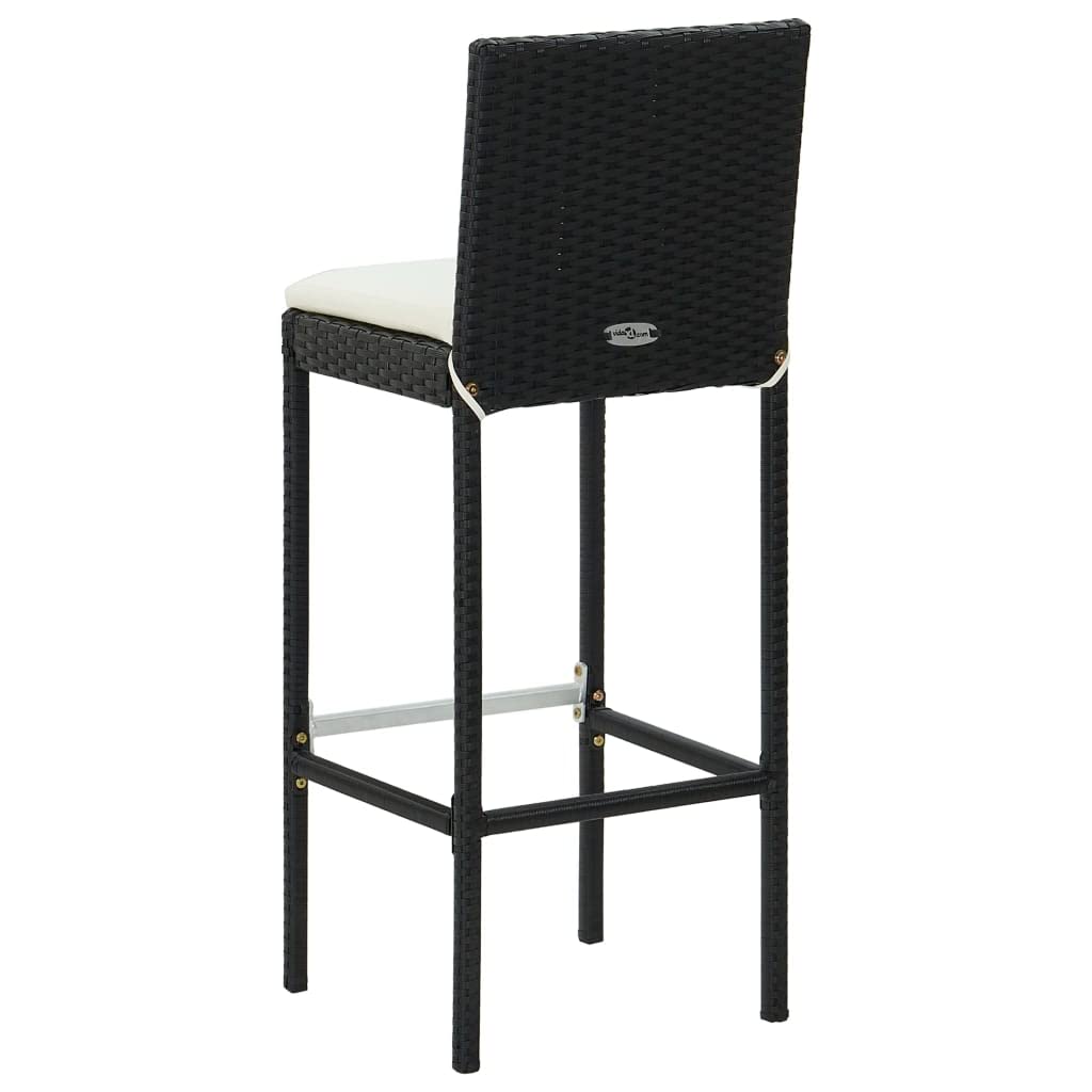 vidaXL Bar Stools with Cushions - Black Poly Rattan Counter Height Stools for Kitchen Island, Breakfast Bar & Outdoor Patio Seating - Durable & Comfortable Dining Chairs for Home, Restaurant or Cafe