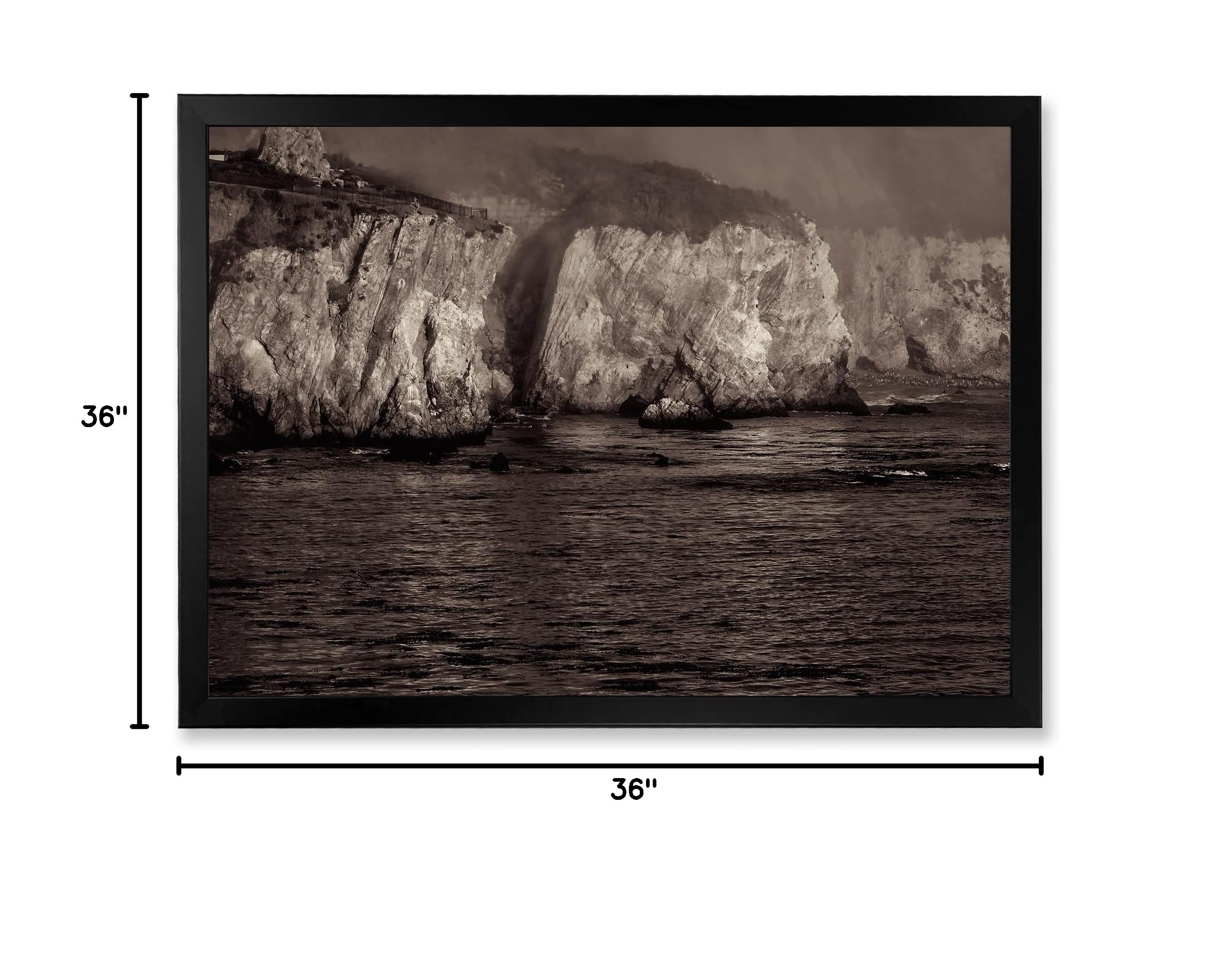 DesignQ Gold Cliffs In The Fog Modern Framed Wall Art - Premium Canvas Painting for Living Room, Bedroom & Office Decor - Perfect Gift for Housewarming & Holidays