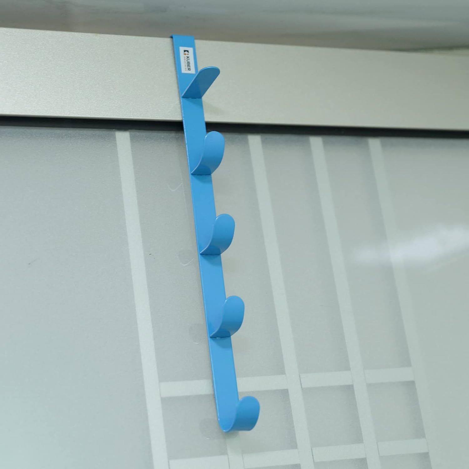 Kuber Industries 5-Tier Over The Door Hanger - Space Saving Clothes Organizer & Towel Rack with Sturdy Iron Spray Coating | Easy to Install & Adjustable | Perfect for Bathroom, Bedroom, Closet & Laundry Room Organization (Blue, Model ZT-3115B)