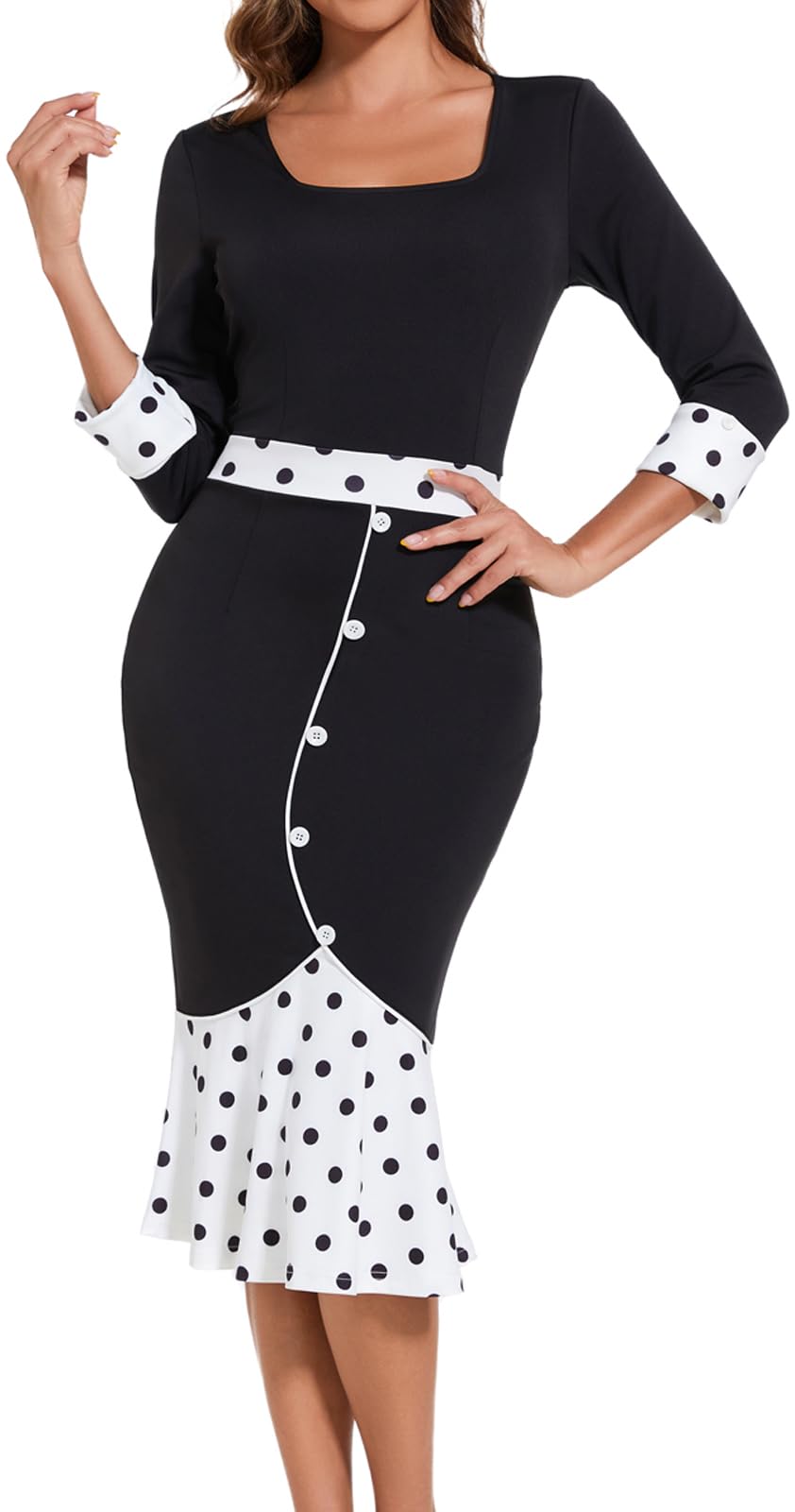 Elegant Women's Business Work Midi Dress - Bodycon Fishtail Formal Dress for Wedding Guest, Church & Office Wear | Perfect for Business Meetings, Cocktail Parties & Special Occasions