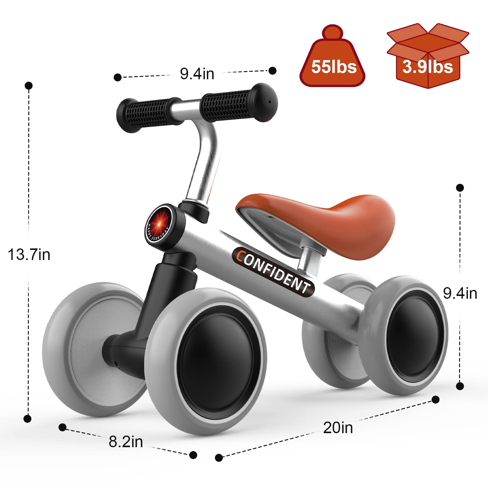 Xiapia 4-Wheel No Pedal Balance Bike for Toddlers 10-24 Months - Steel Frame First Birthday Gift for 1 Year Old Girls & Boys - Perfect for Indoor/Outdoor Play & Early Riding Skills Development