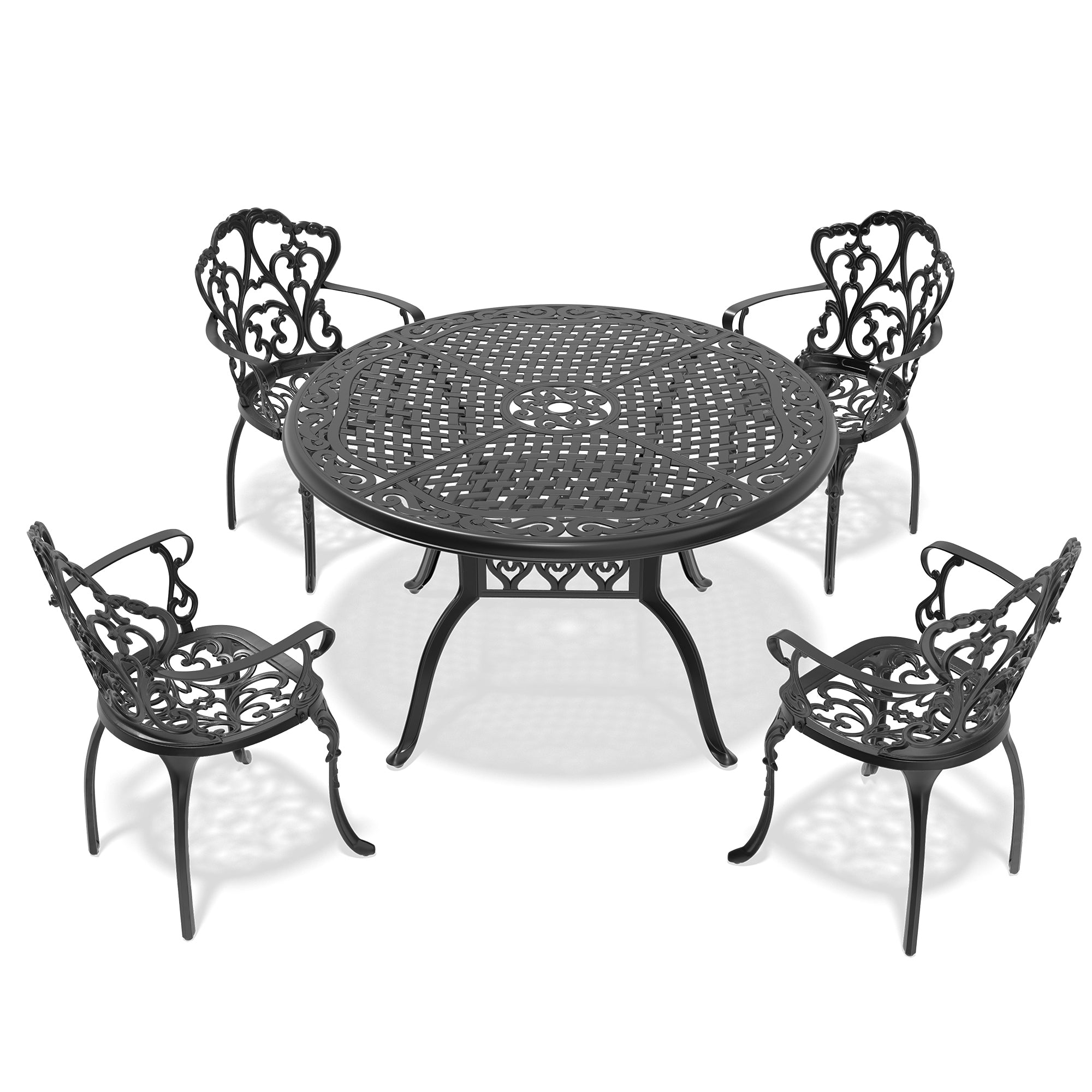 5-Piece Cast Aluminum Patio Furniture Set with Cushions - Outdoor Dining & Lounge Set for Garden, Poolside or Backyard - Includes Weather-Resistant Cushions (Random Colors)