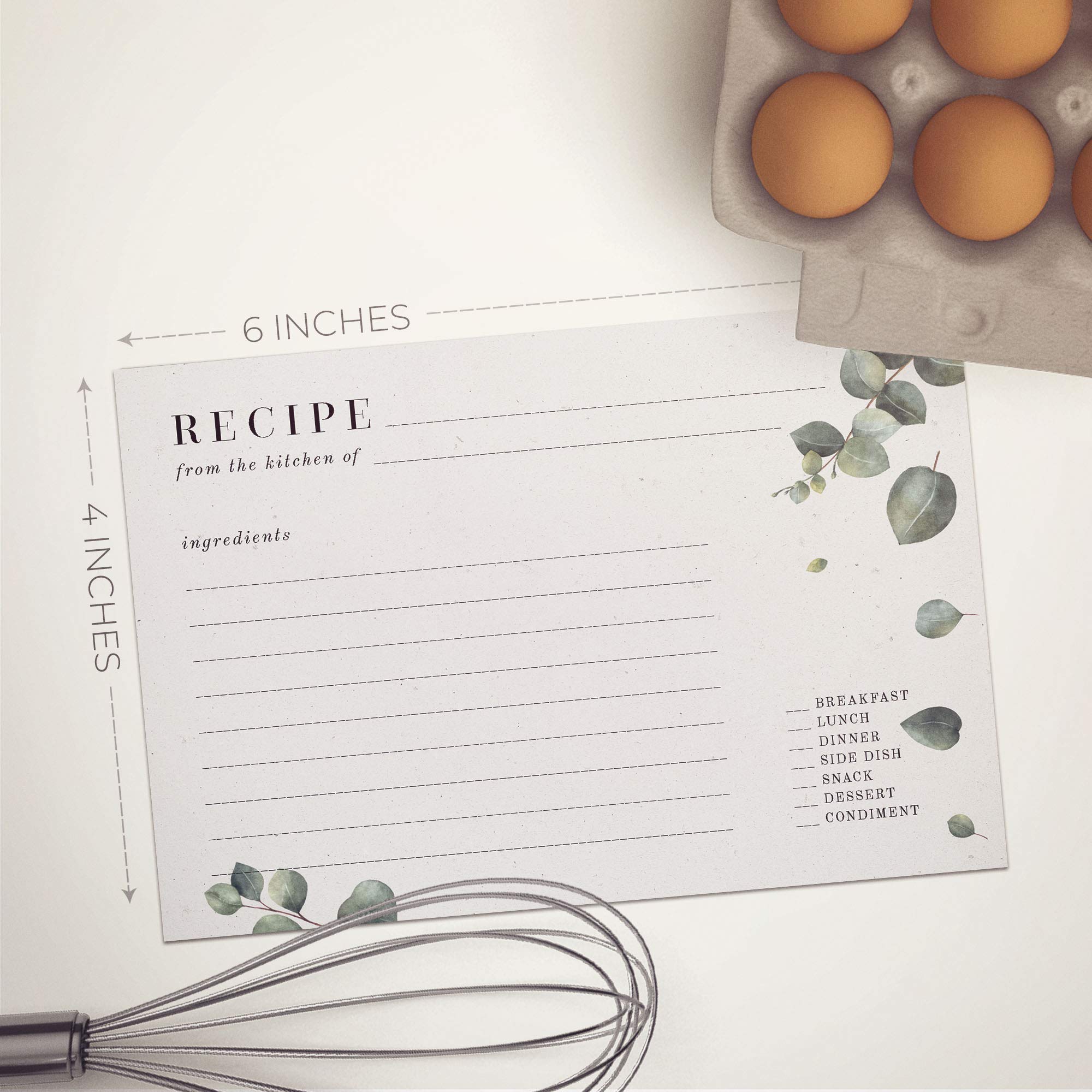Dashleigh Eucalyptus Recipe Cards Set - 48 Double-Sided Water-Resistant 4x6 Inch Cards in Vintage Sage Green & Grey | Perfect for Kitchen Organization, Meal Planning & Gift Giving