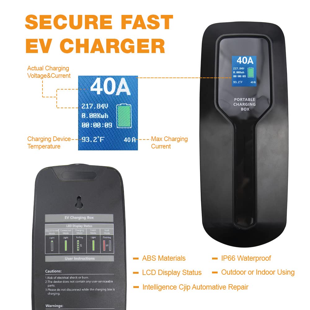BESENERGY 40A Level 2 EV Charger - NEMA 14-50 240V J1772 Cable (20ft) for Home & Travel Charging