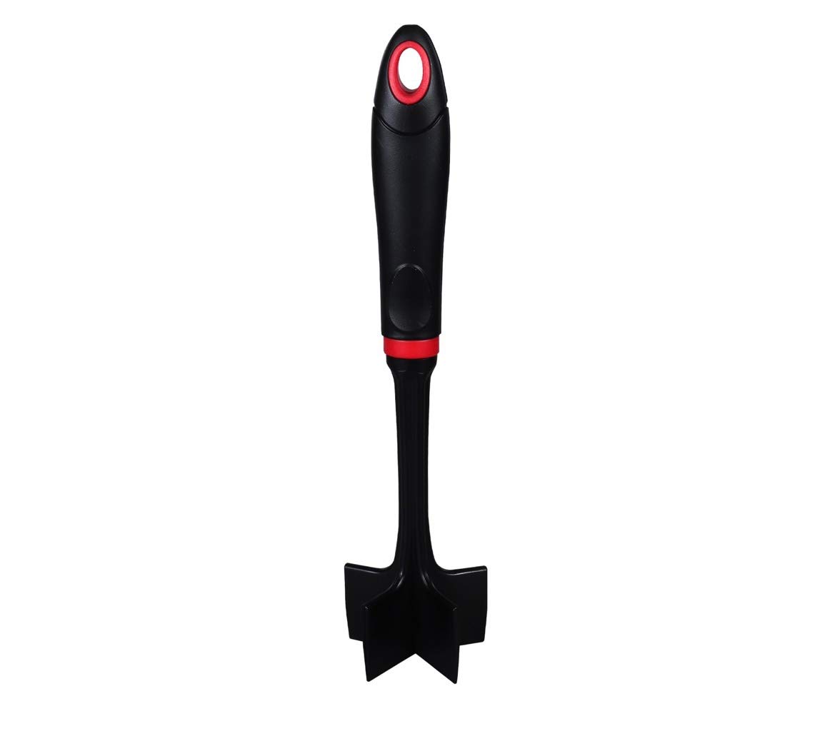 Premium Meat Chopper & Masher - Heavy Duty Kitchen Tool for Avocados, Potatoes, Ground Beef & More | Dishwasher Safe (Black & Red) | Perfect for Meal Prep, Baby Food & Quick Cooking