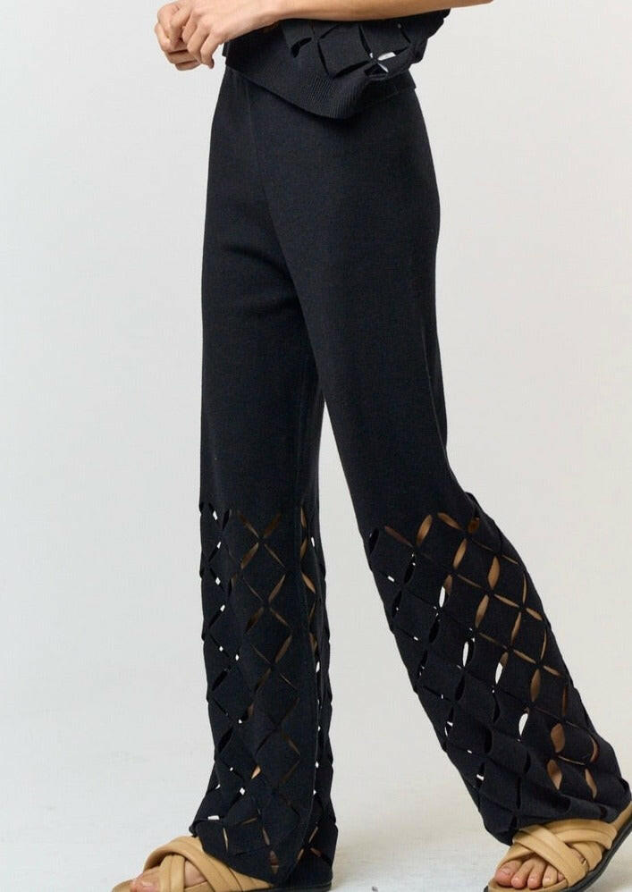 Stylish Black Cut Out Detail Sweater Pants for Women - Cozy Lounge Wear & Casual Outfit for Fall & Winter