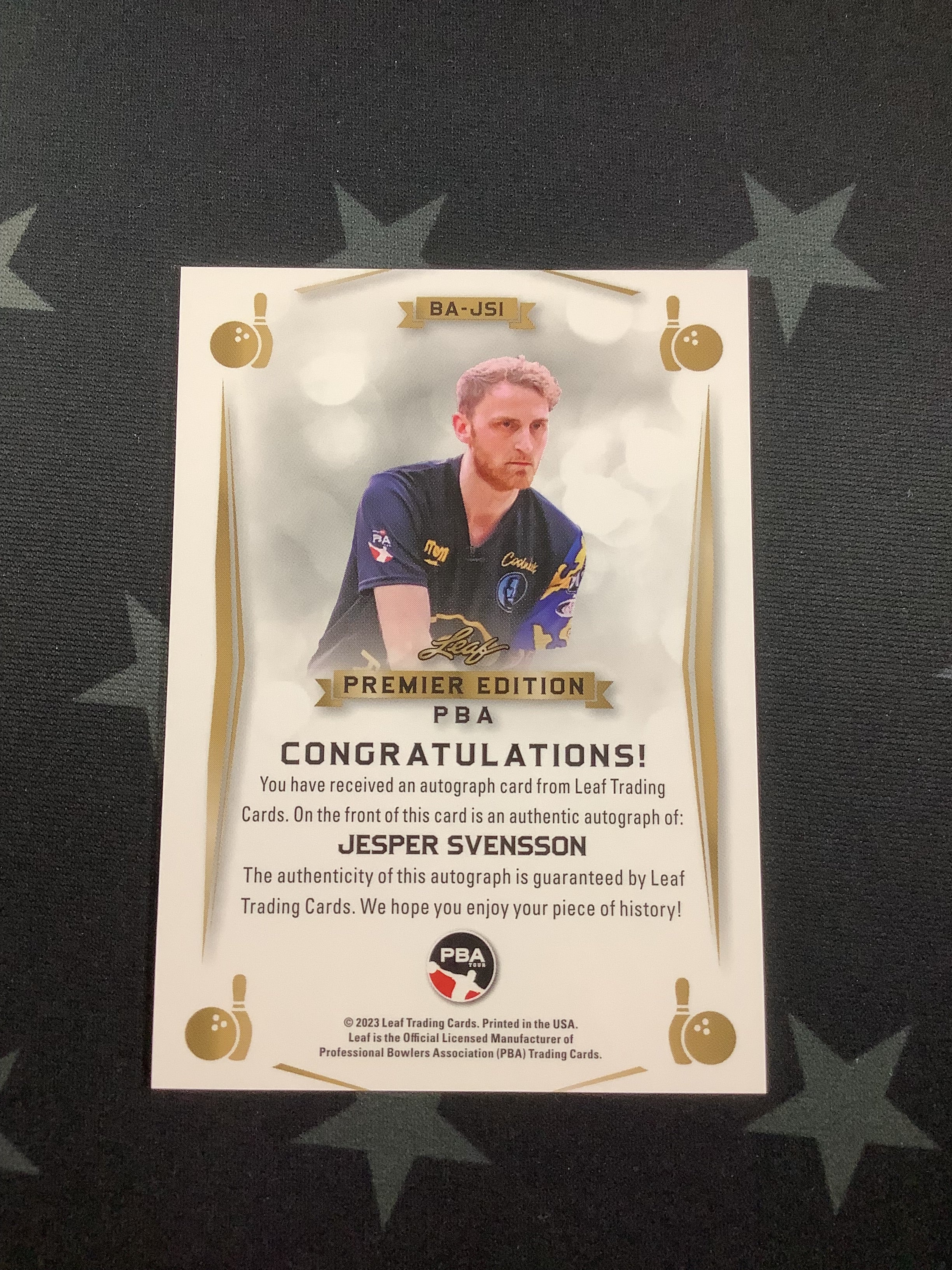 2023 Leaf Premier Edition PBA Jesper Svensson Autograph Blue Parallel #12/15 - Rare Bowling Trading Card for Collectors & Sports Fans