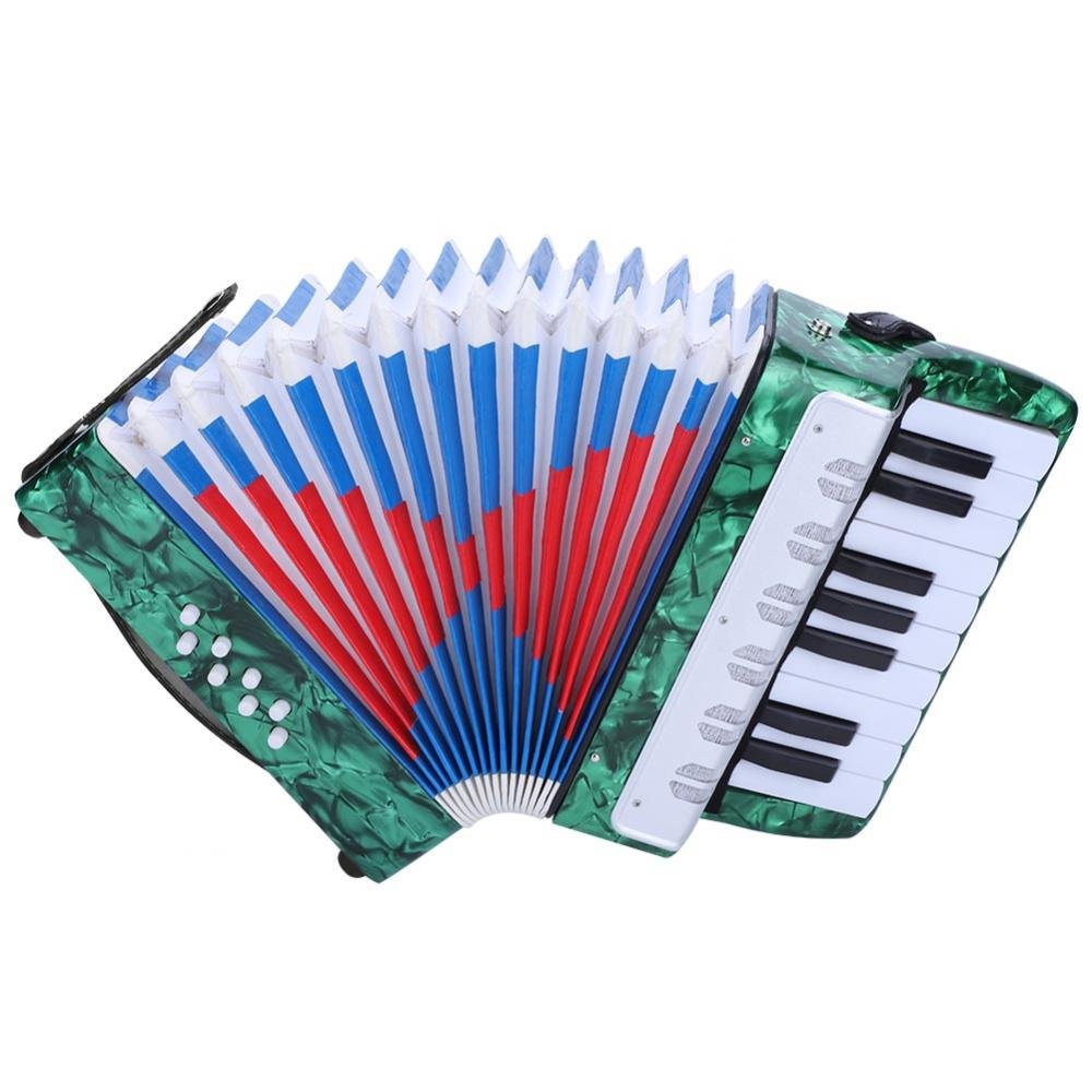 17 Key 8 Bass Button Focket Piano Accordion - Lightweight Handheld Concertina for Beginners | Educational Music Instrument with Manual | Perfect for Kids, Students & Solo/Ensemble Practice | Green (Ideal for Music Classes, Home Practice & Performances)