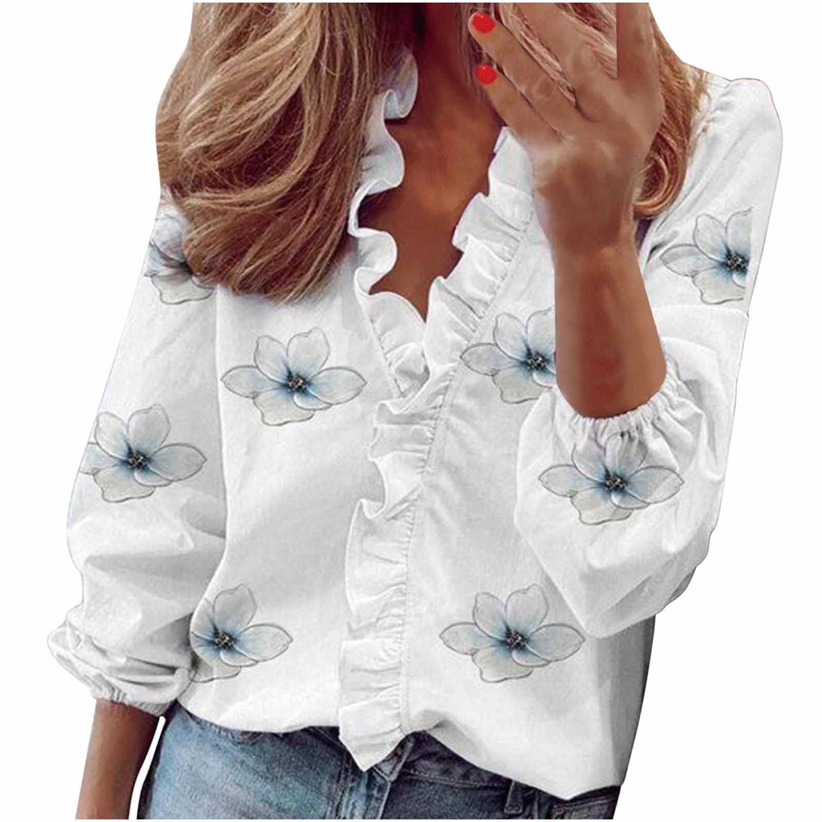 Women's Casual V-Neck Long Sleeve Blouse - Loose Fit Printed Tops for Women | Perfect for Office Wear, Date Nights & Everyday Comfort