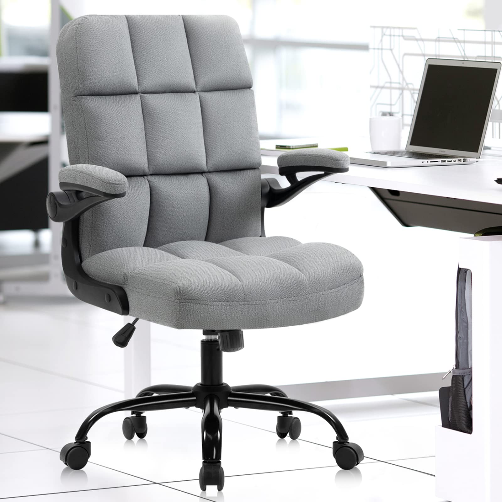 Ergonomic Home Office Chair with Wheels & Flip-Up Armrests - Adjustable Height & Backward Tilt for Comfort - Perfect for Long Work Hours, Gaming & Computer Desk Use