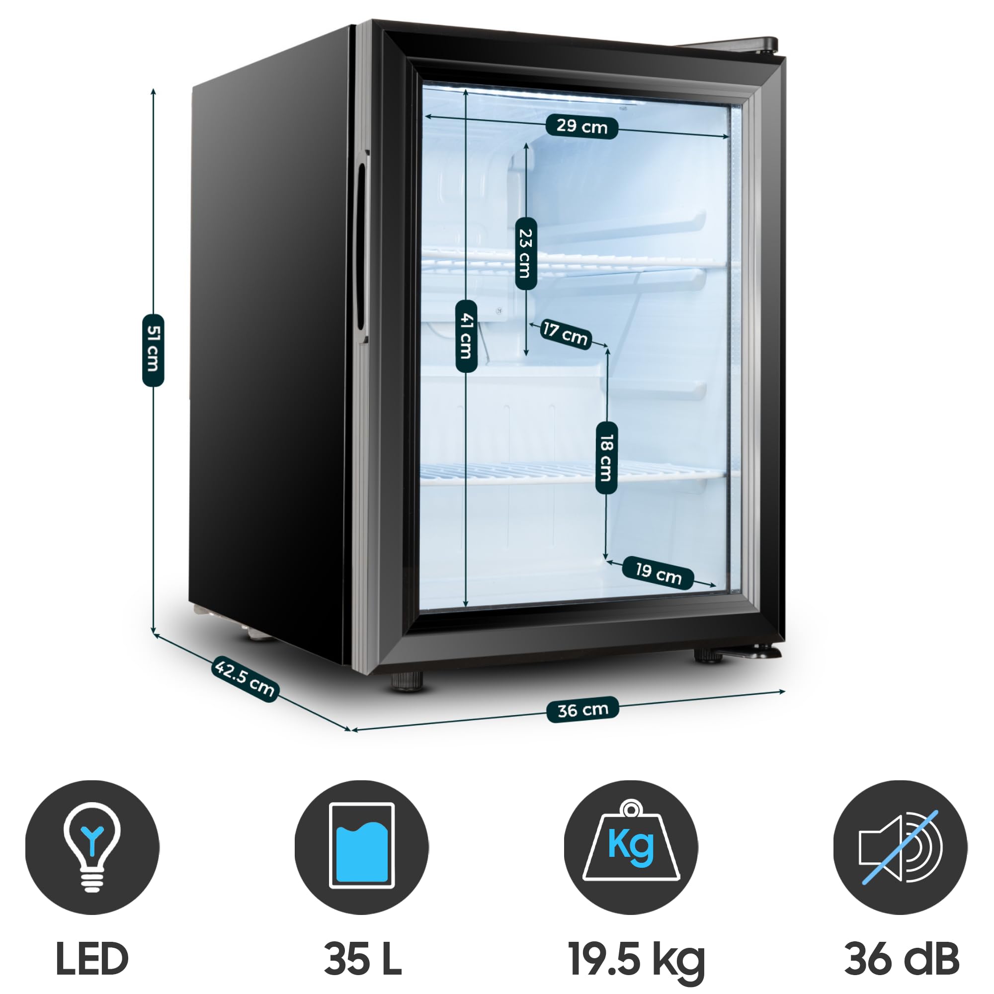 35L/52L Mini Fridge for Bedroom - Quiet & Energy Efficient Compact Refrigerator with Glass Door (0-10°C) - Perfect for Drinks, Snacks, Cosmetics in Dorm, Office or Small Spaces