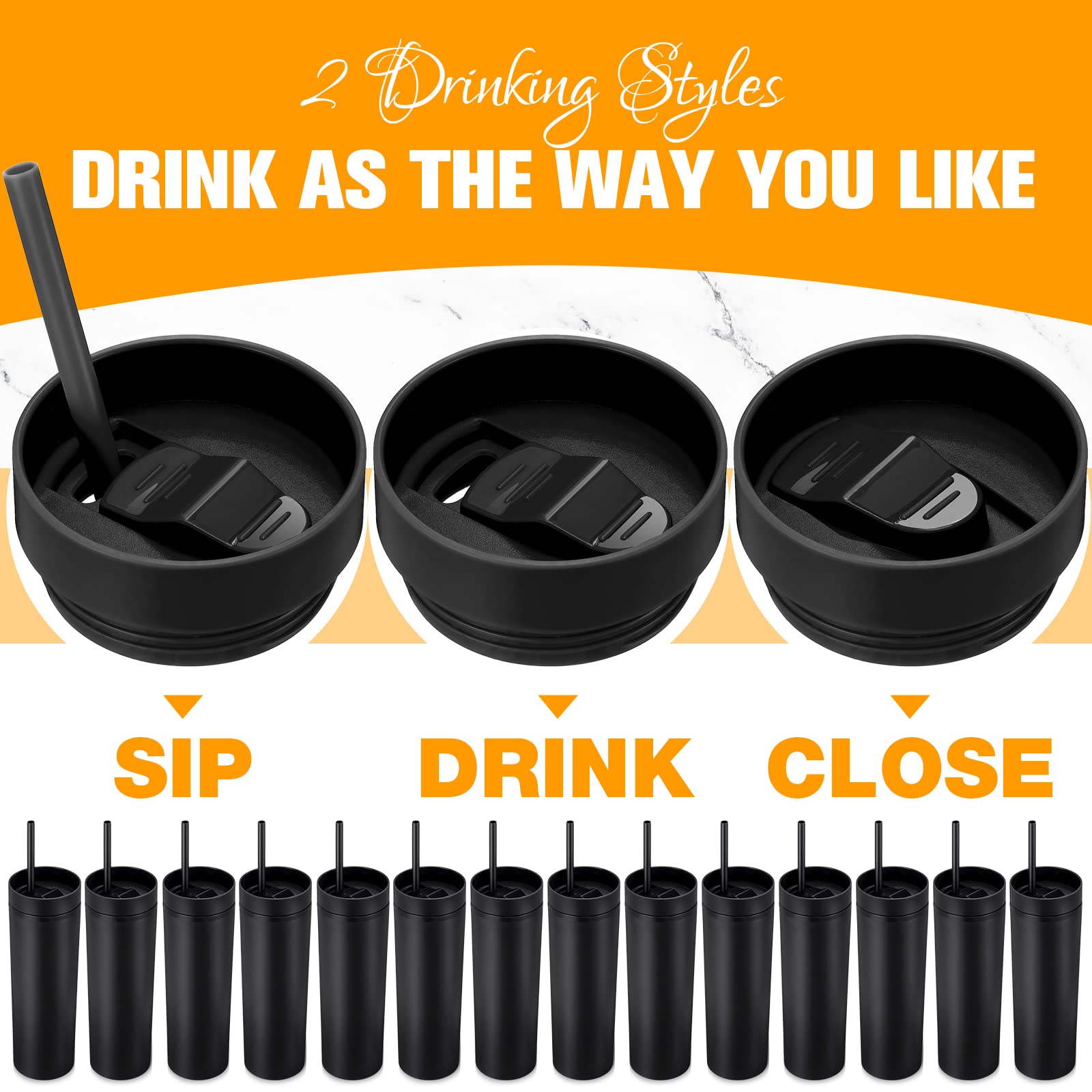 30 Pack 16oz Matte Black Skinny Tumbler Cups with Lids & Straws - Insulated Double Wall Acrylic Plastic Reusable Drinkware - Customizable DIY Vinyl Tumblers for Parties, Birthdays, Office, Bridal Showers & Home Use - Perfect for Coffee, Iced Tea and Smoothies