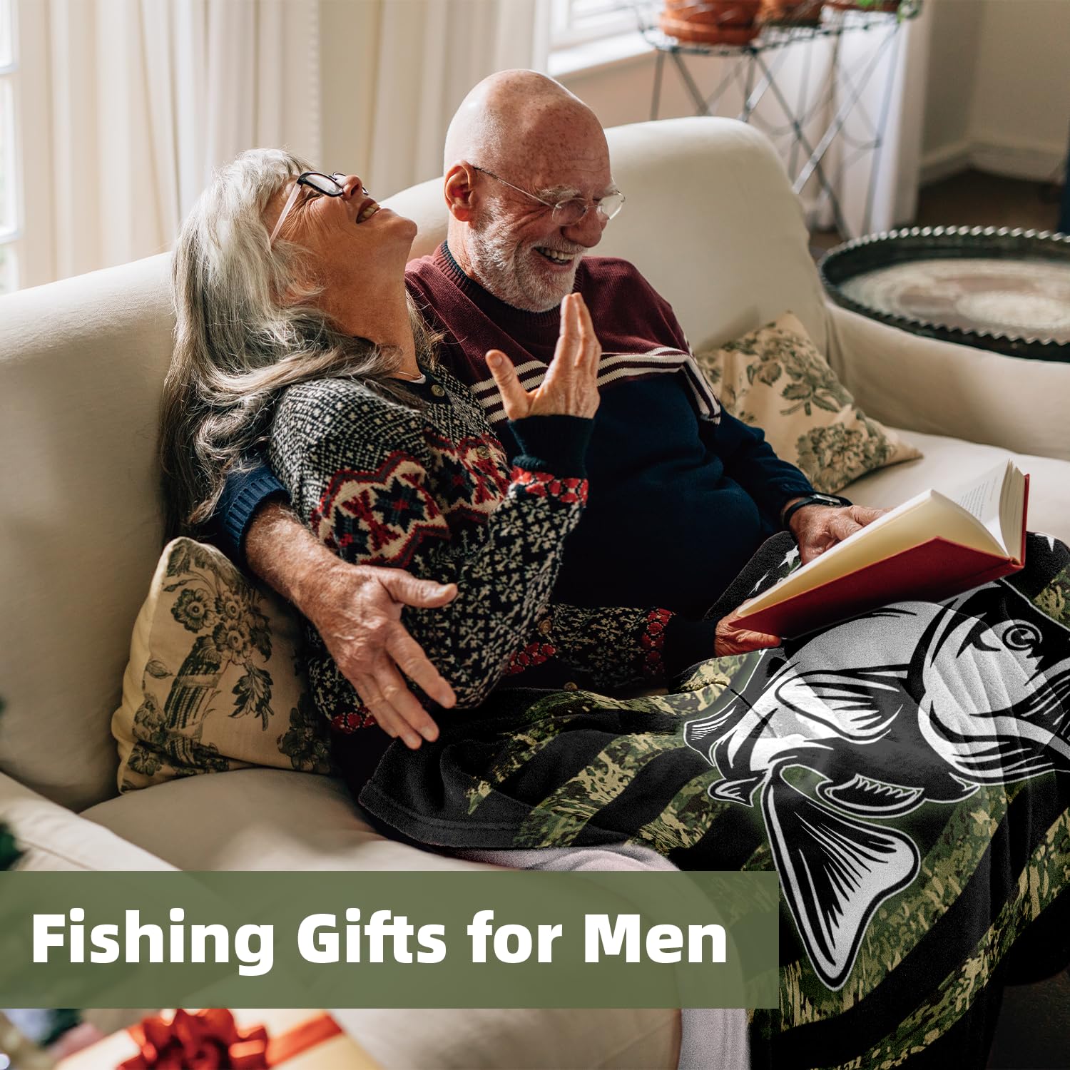 Premium Camo Fishing Fleece Blanket for Men - 60x80 Inch Ultra Soft Warm Throw - Perfect Gift for Anglers & Fishing Enthusiasts - Great for Camping, Boating, and Home Decor