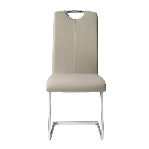 Stylish Chrome Metal Finish Side Chairs Set of 2 - Gray-Taupe Faux Leather Upholstered Dining Chairs for Modern Home Decor | Perfect for Kitchen, Dining Room & Small Space