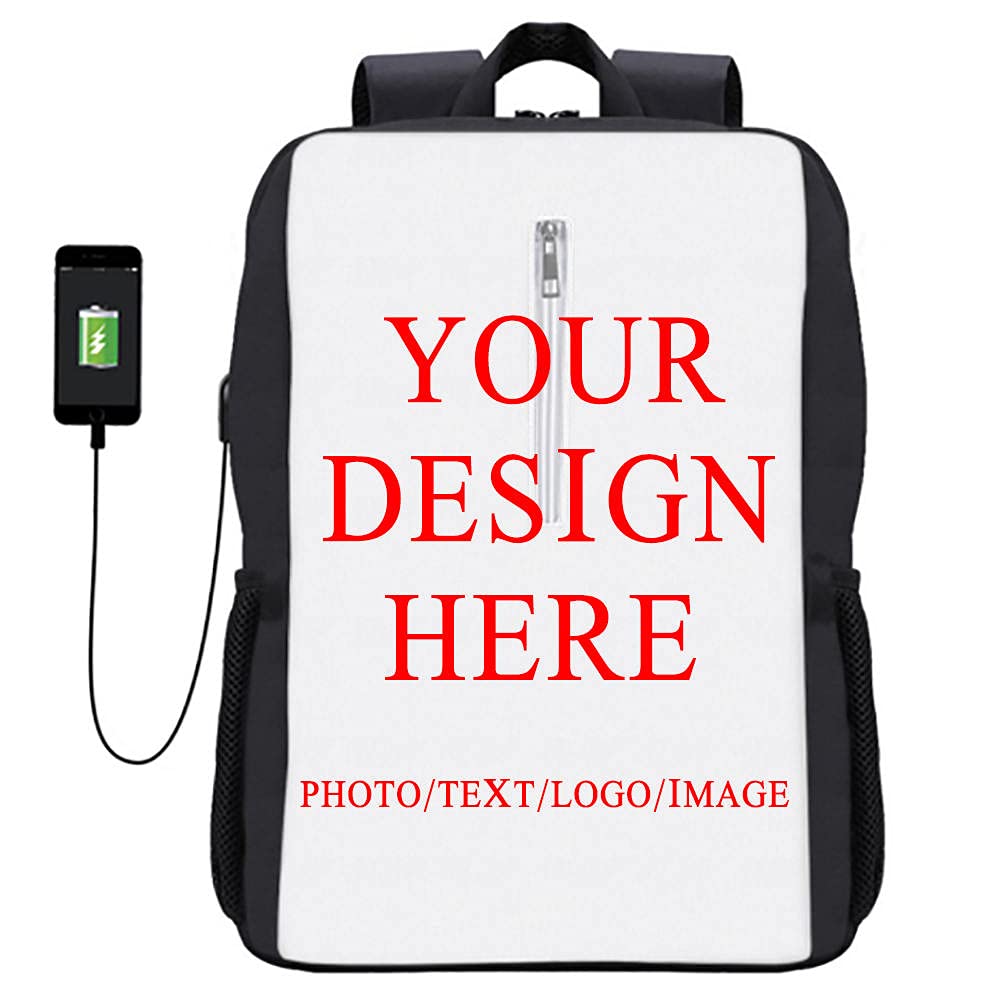 Custom Personalized 16-Inch USB Computer Backpack - Add Your Own Picture or Text Design - High Capacity Unisex Laptop Bag for Work, School & Travel