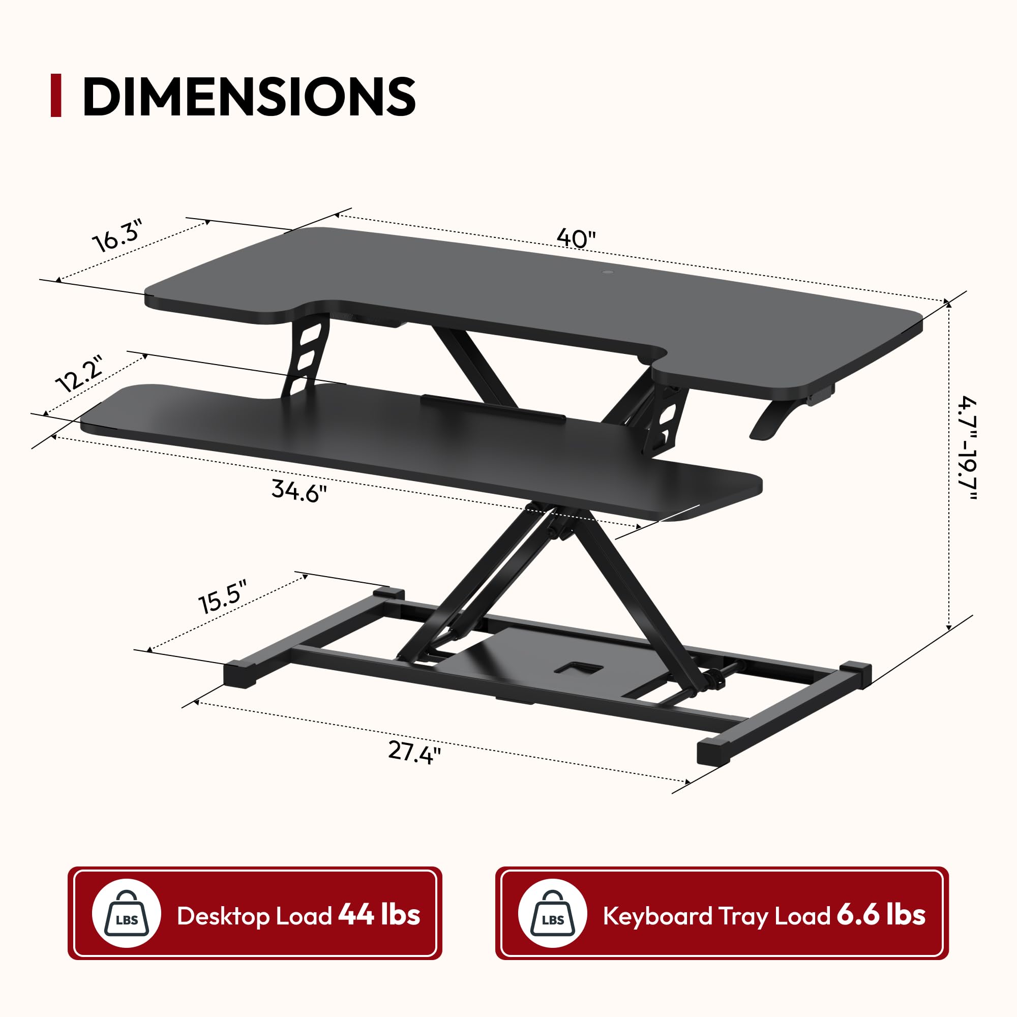 SANODESK 40 Inch Height Adjustable Standing Desk Converter - Quick Sit to Stand Desktop Riser with Large Keyboard Tray, Dual Monitor & Laptop Workstation (Black) - Perfect for Home Office, Gaming & Ergonomic Workspace Setup