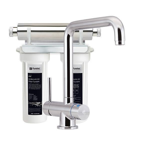 Puretec ESR2 Tripla Series Under Sink UV Water Filtration System with LED Mixer Faucet (7.5 LPM) - Removes 99.9% Bacteria for Clean Drinking Water | Perfect for Kitchen, RV & Off-Grid Living