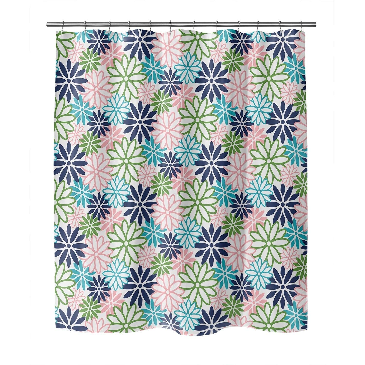 Pink Floral Shower Curtain - Modern Pastel Bathroom Decor Waterproof Polyester Fabric for Girls, Teens & Women - Perfect for Boho, Vintage or Farmhouse Style Bathrooms