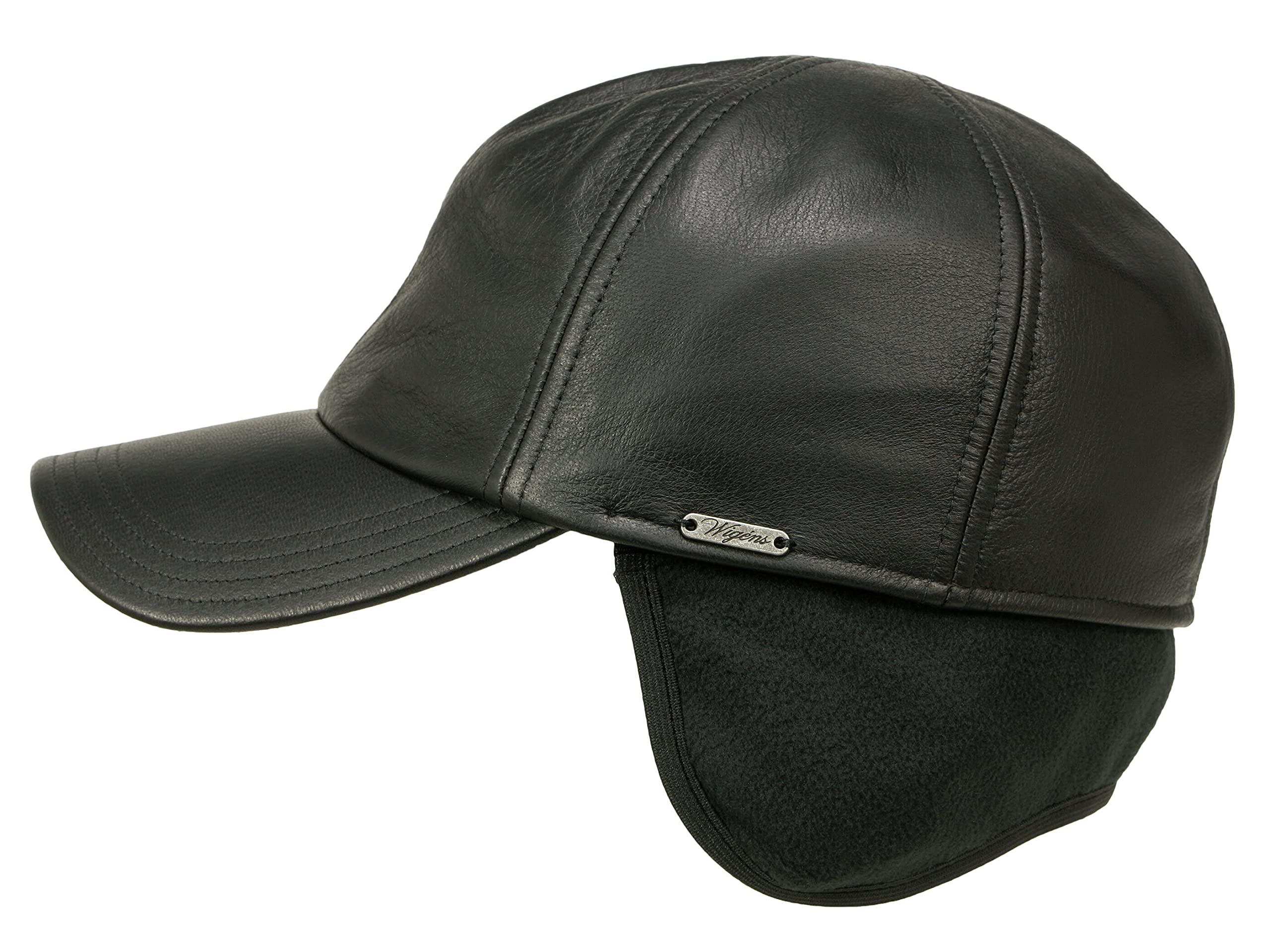 Wigens Men's Elk Leather Baseball Cap with Tuckaway Earflaps - Classic Style for Outdoor, Hunting, and Winter Wear (130013)
