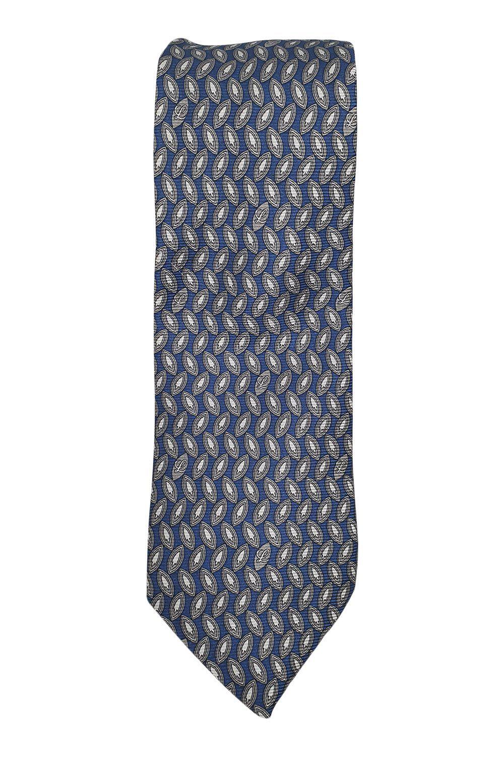 LOEWE 100% Silk Navy Blue Necktie with Brown Leaf Pattern - 60